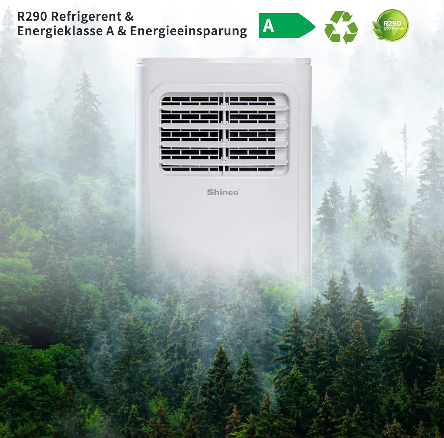 SHINCO Mobile Klimaanlage mit Abluftschlauch, 12000BTU, Kühlung&Heizung&Ventilieren&Entfeuchten, Mobiles Klimagert mit Fenstermontage-Kit, 24H-Timer, APP, für Rume von etwa 90m