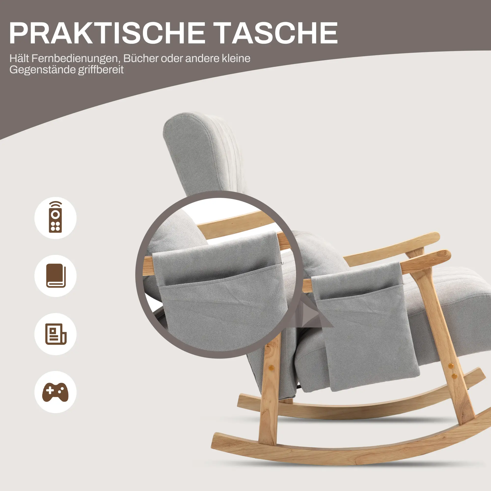 HOMCOM Schaukelstuhl mit Lendenkissen und Seitentasche