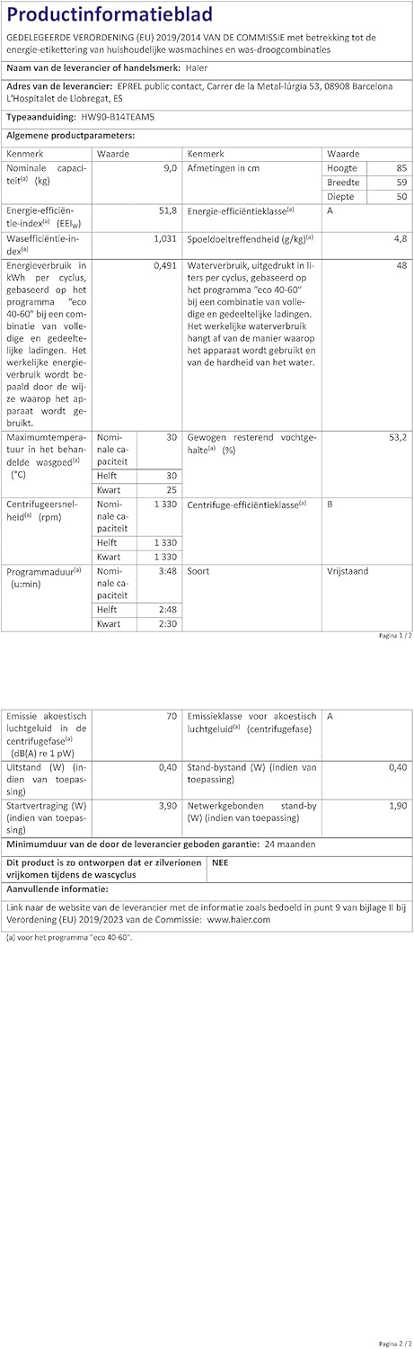 Haier HW80-BP1439N Waschmaschine / 8 kg / 1400 UpM / Inverter Motor / Dampf-Funktion / AquaProtect-Schlauch / ABT / Eco 40-60 Programm
