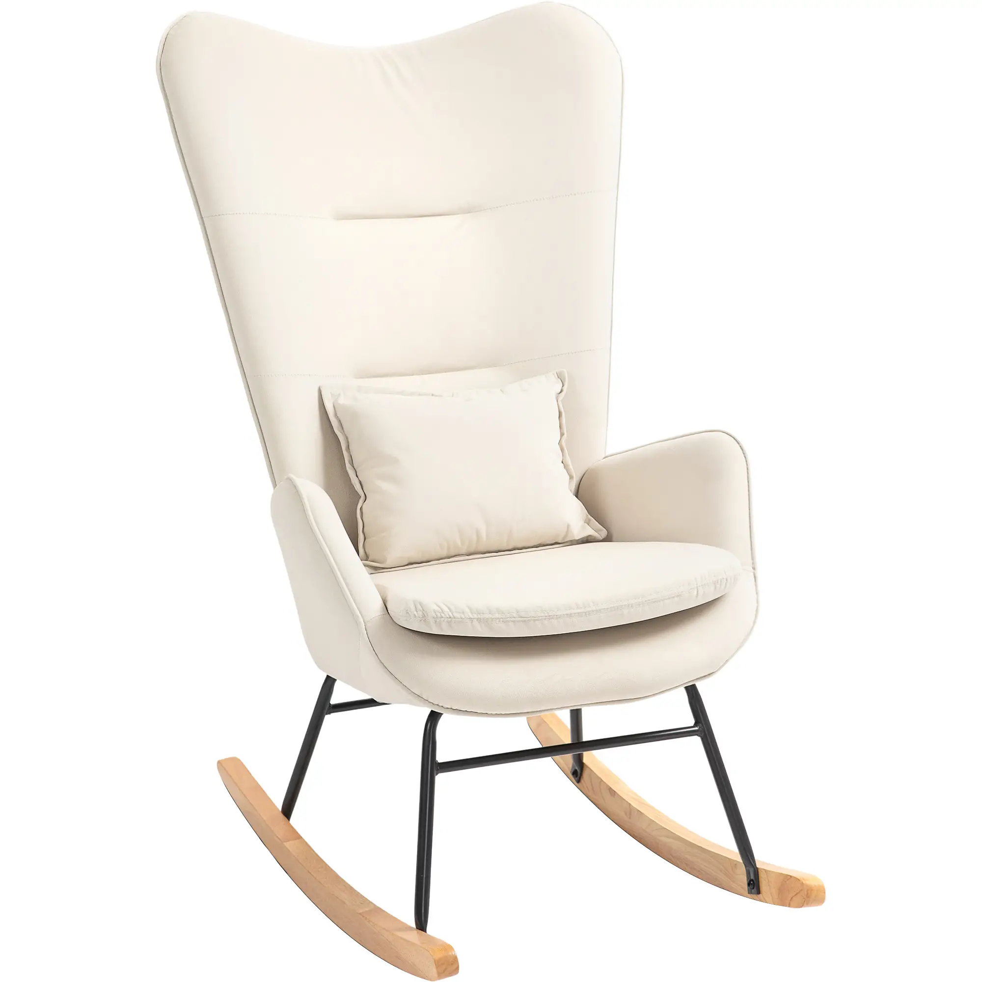 HOMCOM Schaukelstuhl Polsterstuhl mit Nierenkissen & Filzstreifen cremeweiß