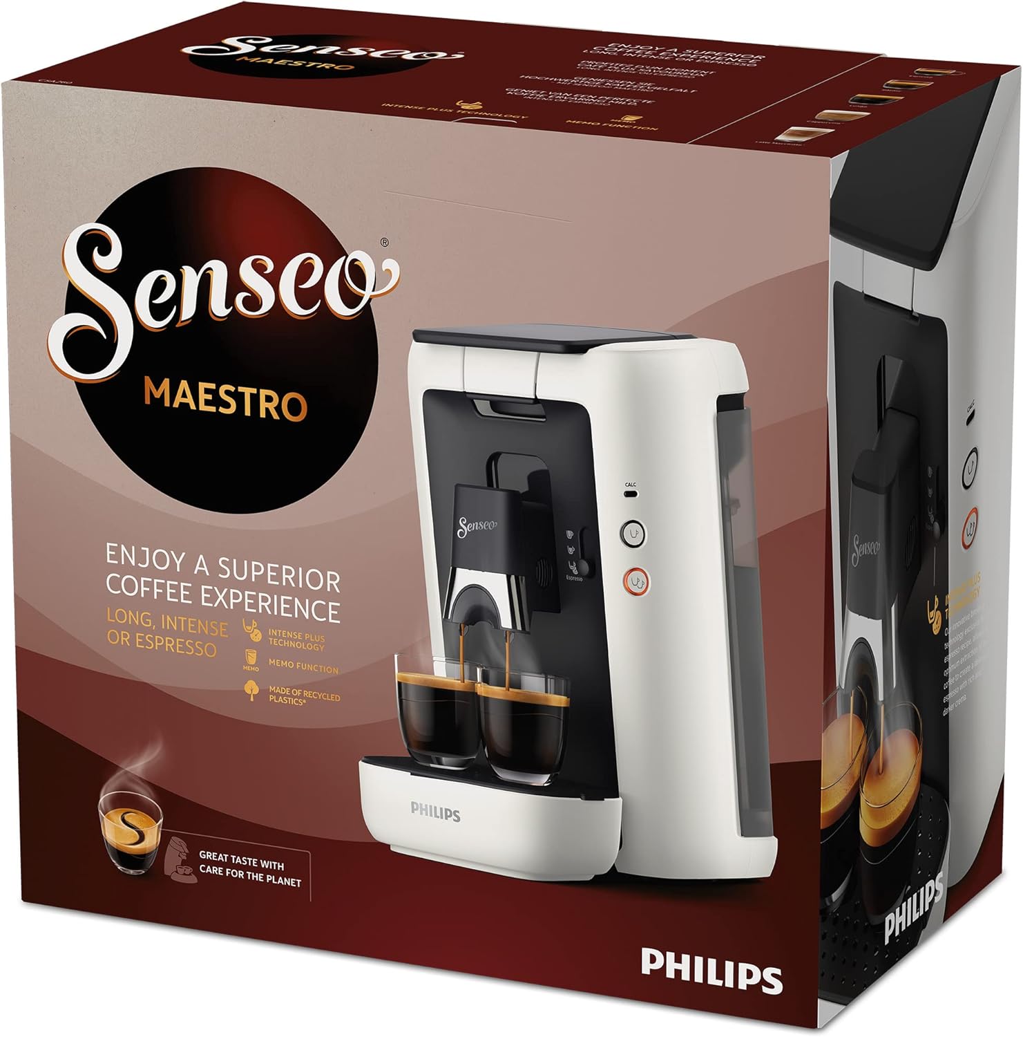 Philips Senseo Maestro Kaffeepadmaschine mit Kaffeestrkewahl und Memo-Funktion, 1,2 Liter Wasserbehlter, Grünes Produkt, Farbe: Rot (CSA260/90)
