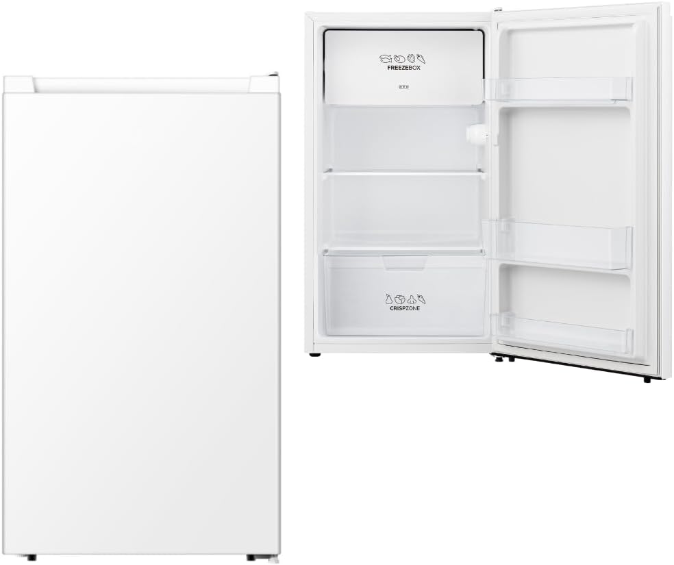 YUNA SINAIDA GFE Kühlschrank mit 3*Gefrierfach, Tisch-Kühlschrank, nur 47,5 cm breit, 82 L Nutzinhalt, LED Licht, wechselbarer Türanschlag, robuste Glasablagen, 38 dB, Weiß