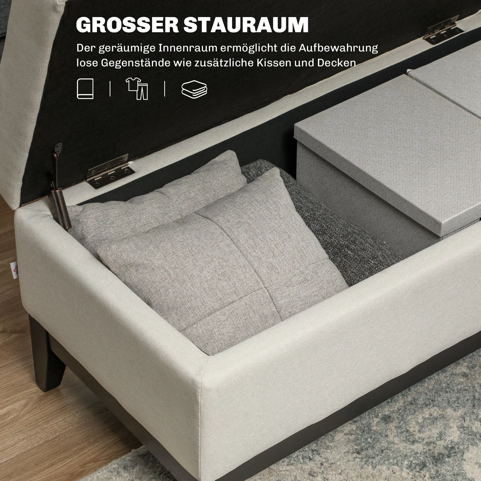 HOMCOM Sitzbank mit Stauraum und Tablett cremeweiß