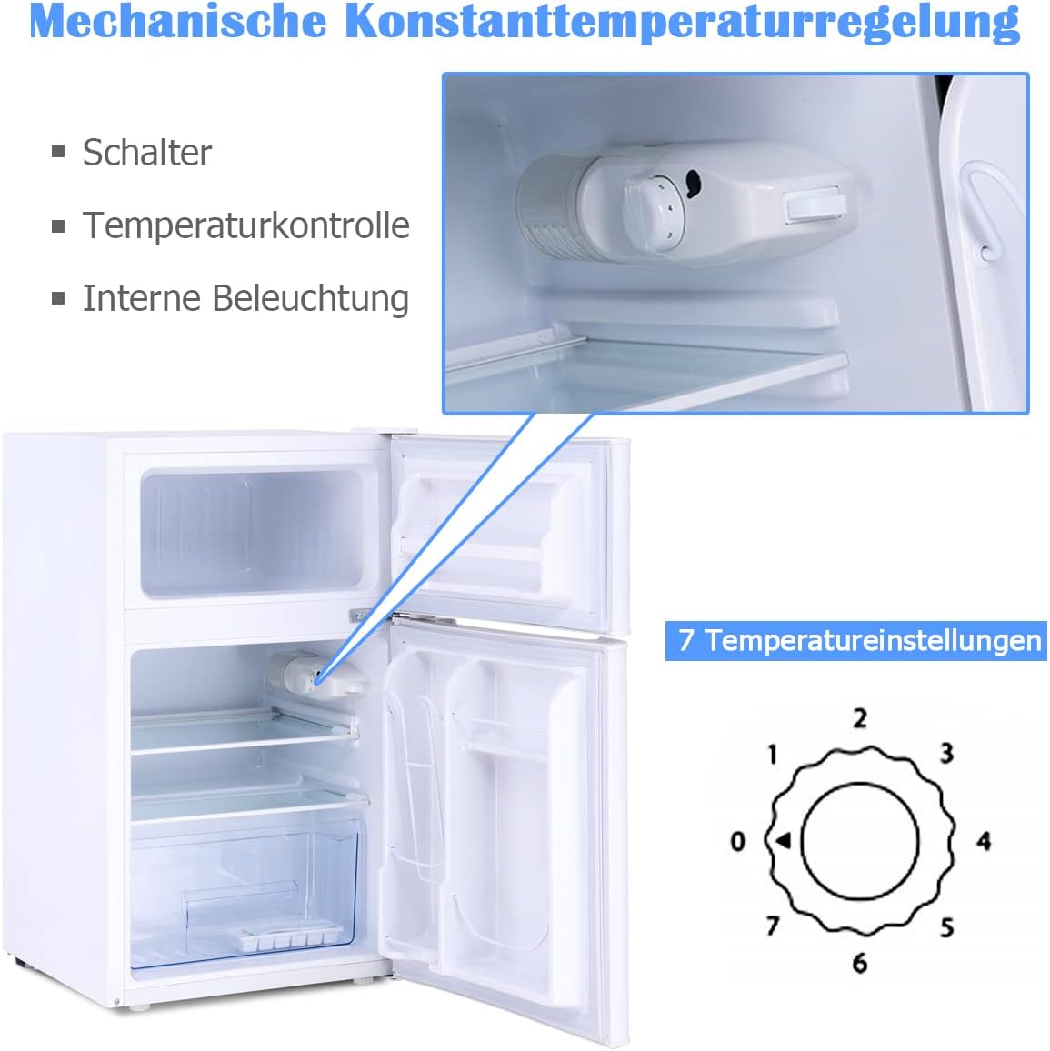 GOPLUS Kühlschrank mit Gefrierfach - Kühl Gefrierkombination / 90L Gesamtnutzinhalt, 27L Gefrierteil/Thermostat einstellbar/LED Innenbeleuchtung/Türanschlag wechselbar (Weiß)