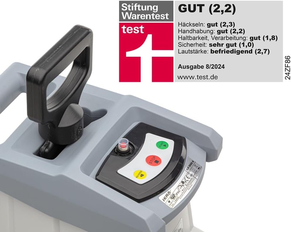 IKRA 81002880 Elektro Gartenhäcksler Walzenhäcksler ILH 3000 A, leise robust wartungsarm, Starke 3.000 Watt, Aststärke bis 44mm, 230 V