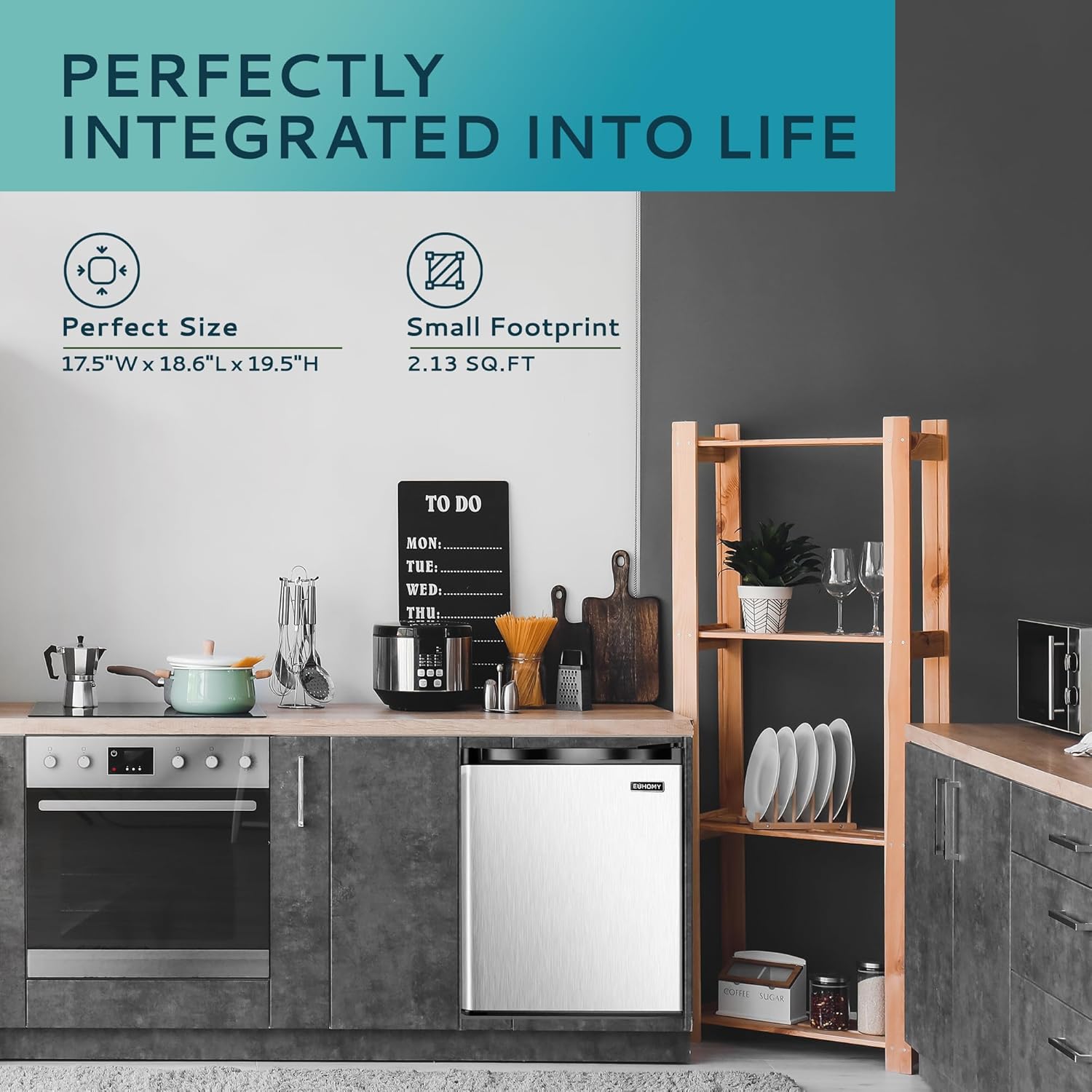 EUHOMY 46L Mini-Kühlschrank mit Umkehrbarer Tür, 7-Stufen Thermostat + Kühlbox, 39dB Ultra-Leise Kühlschrank klein für Schlafzimmer/Büro, Energieeffizient, Kompakt (Schwarz)