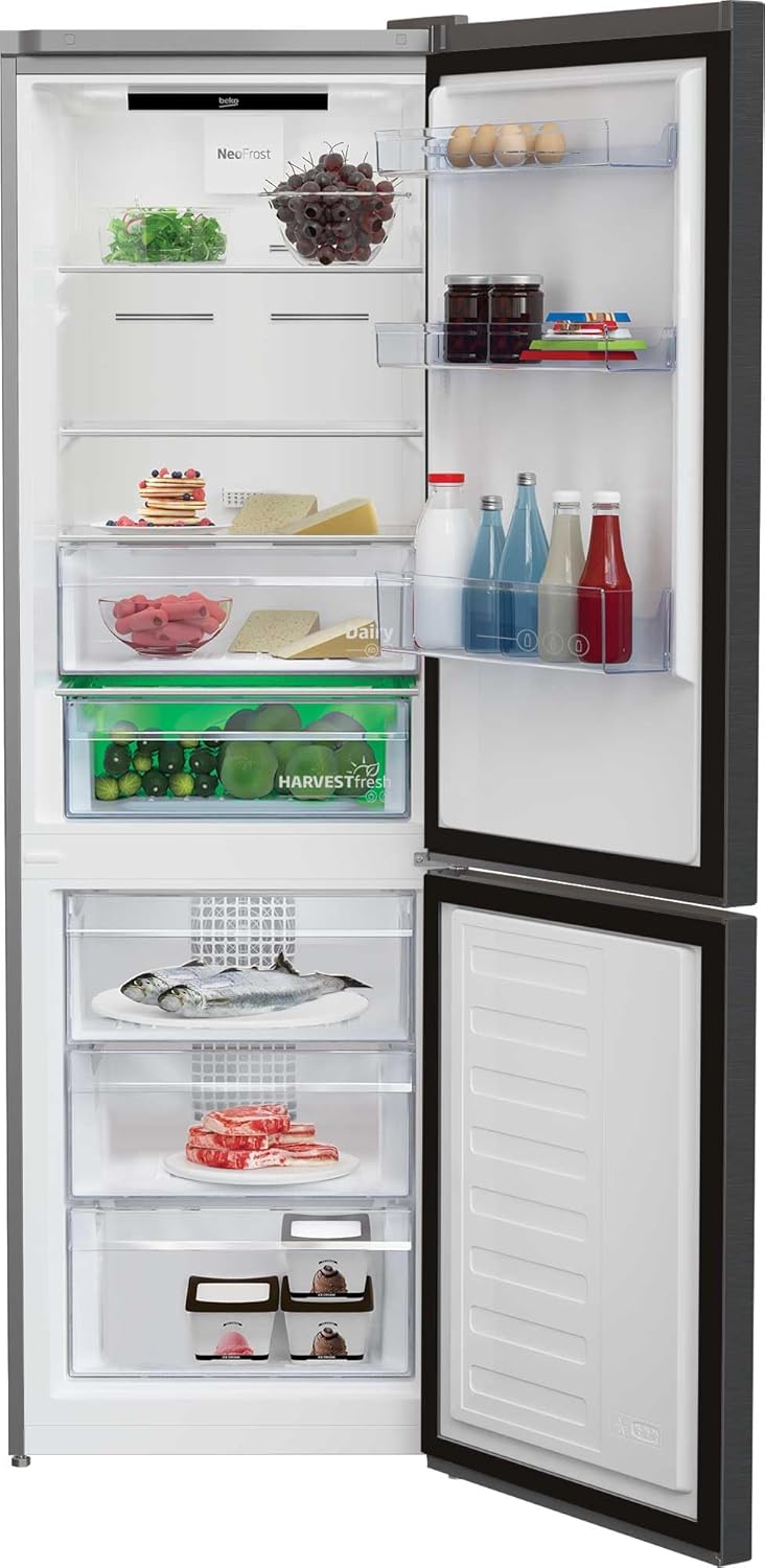 Beko RCNE366E70ZXBRN bPRO700 freistehende Kühl-/Gefrierkombination, großer Kühlschrank, 323 l Gesamtrauminhalt, HarvestFresh, NoFrost, leise, SmoothFit, 0°C-Zone, Dark Inox
