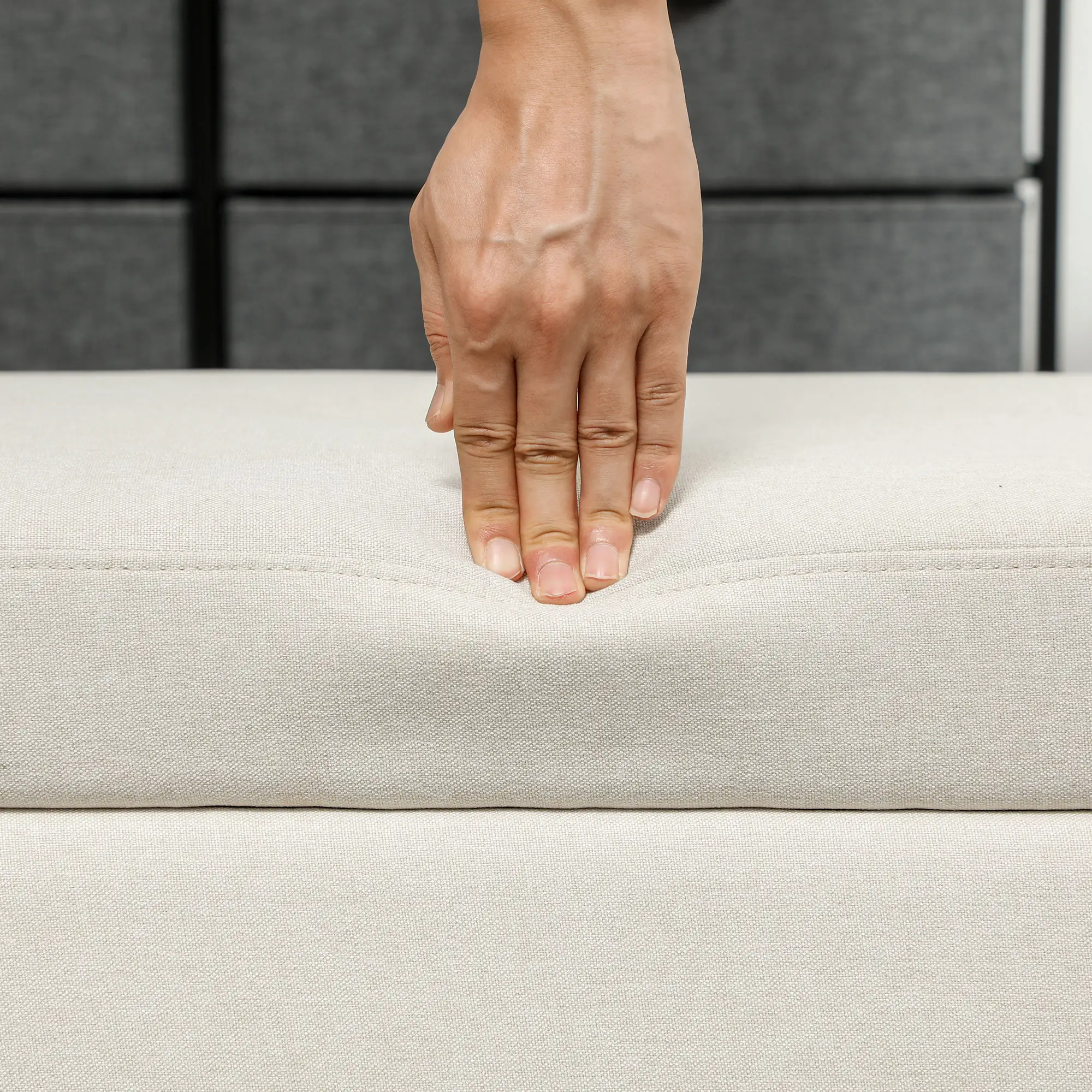 HOMCOM Sitzbank mit Stauraum und Tablett cremeweiß