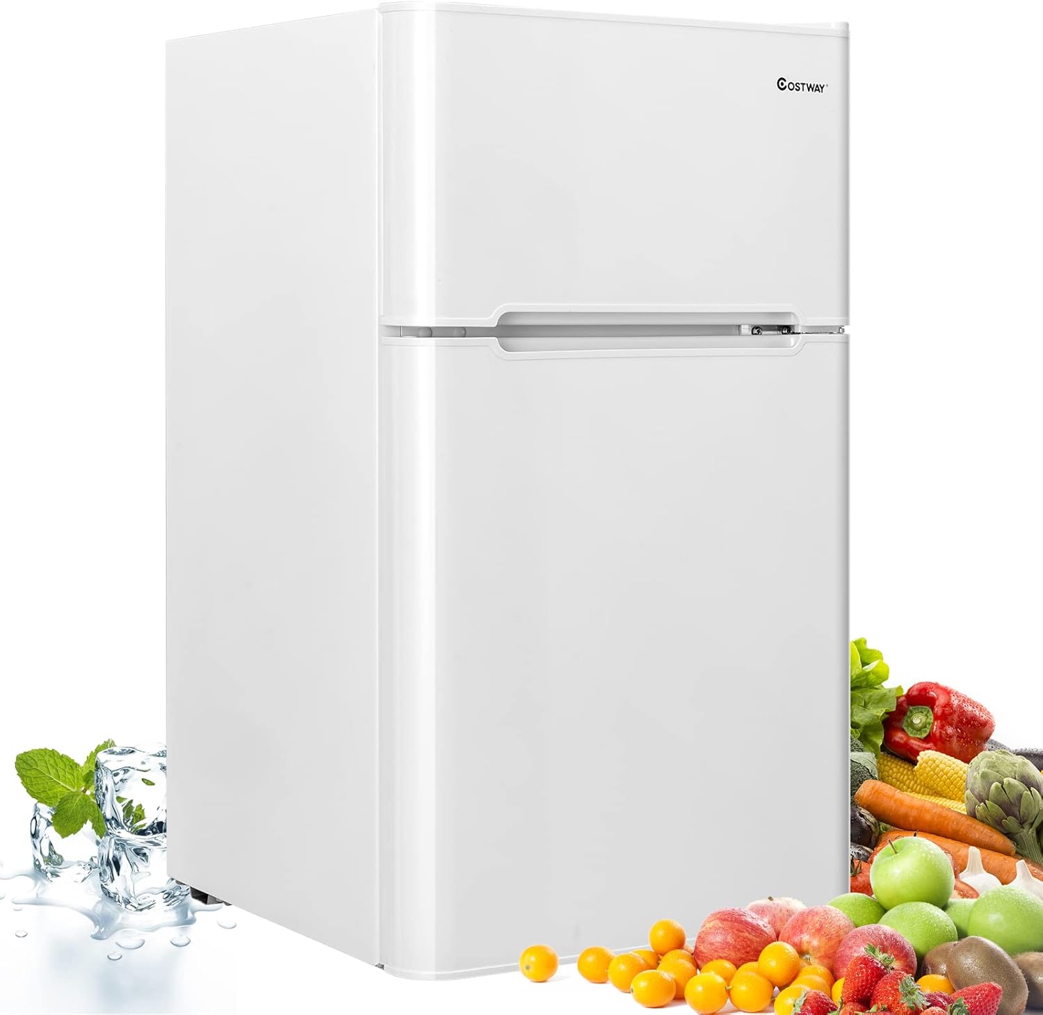 COSTWAY 90L Kühlschrank mit 27L Gefrierfach Kühl-Gefrier-Kombination Standkühlschrank Gefrierschrank mini Kühlschrank (weiß)