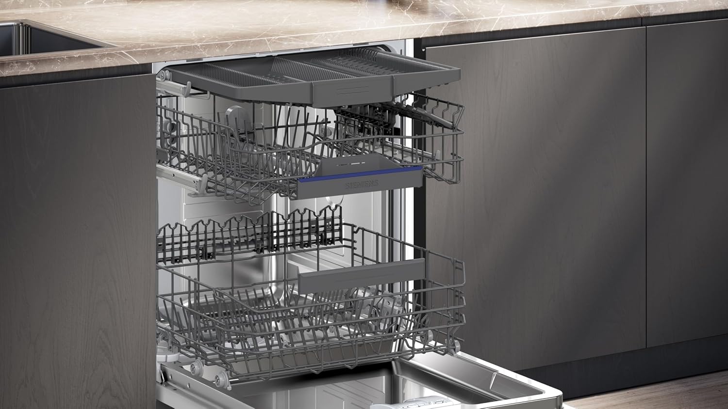 Siemens SN63EX14VE, iQ300 Smarter Geschirrspüler, Vollintegrierte Spülmaschine mit Besteckschublade, 60 cm, Auto Türöffnung dank autoOpen dry, Besonders leise durch iQdrive-Motor, infoLight aquaStop