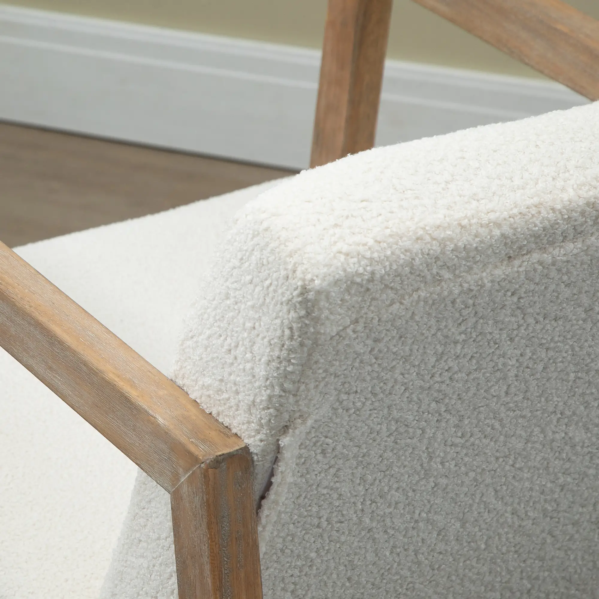 HOMCOM Schaukelstuhl Relaxstuhl mit Holzrahmen Teddyfleece cremeweiß