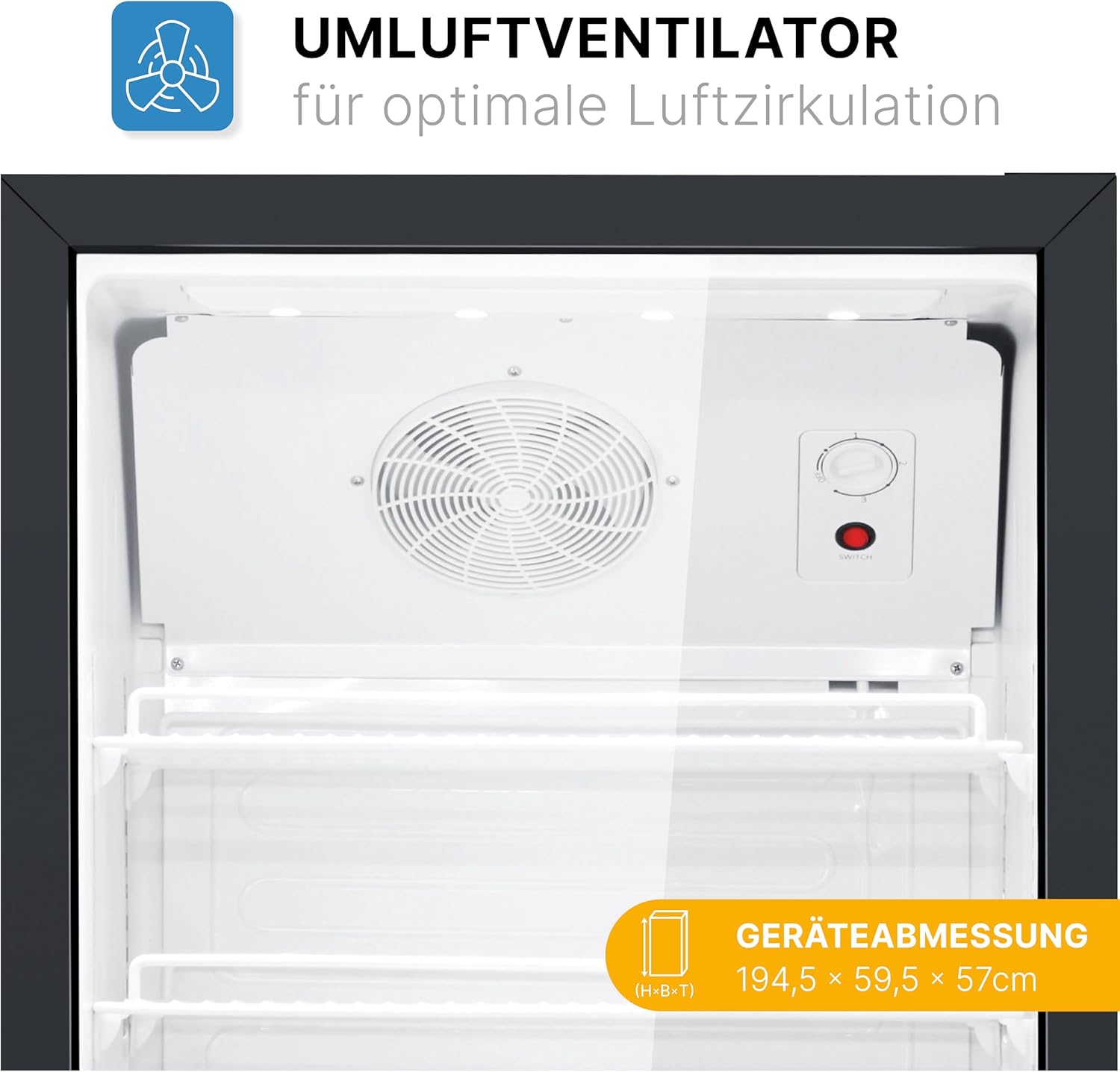 Bomann Kühlschrank mit Glastür | Getränkekühlschrank abschließbar | 6 höhenverstellbare Ablagen | 30kg je Ablage | 347 Liter | Kühlschrank groß | Flaschenkühlschrank m. LED-Licht | KSG 7351 schwarz