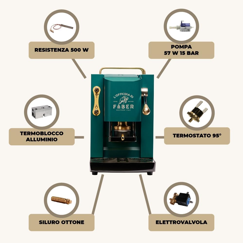 Faber PRO Total Deluxe Kaffeemaschine aus Messing, 44 mm Ese Papier, 1.3 liters, (Weiß)