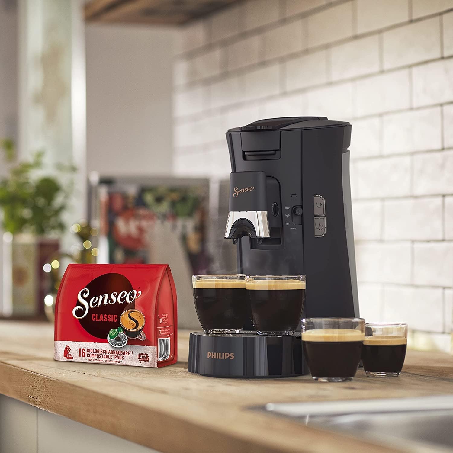 Philips Senseo Select CSA240/20 Kaffeepadmaschine (Kaffeestrkewahl Plus, Memo-Funktion, aus recyceltem Plastik), Schwarz Eco