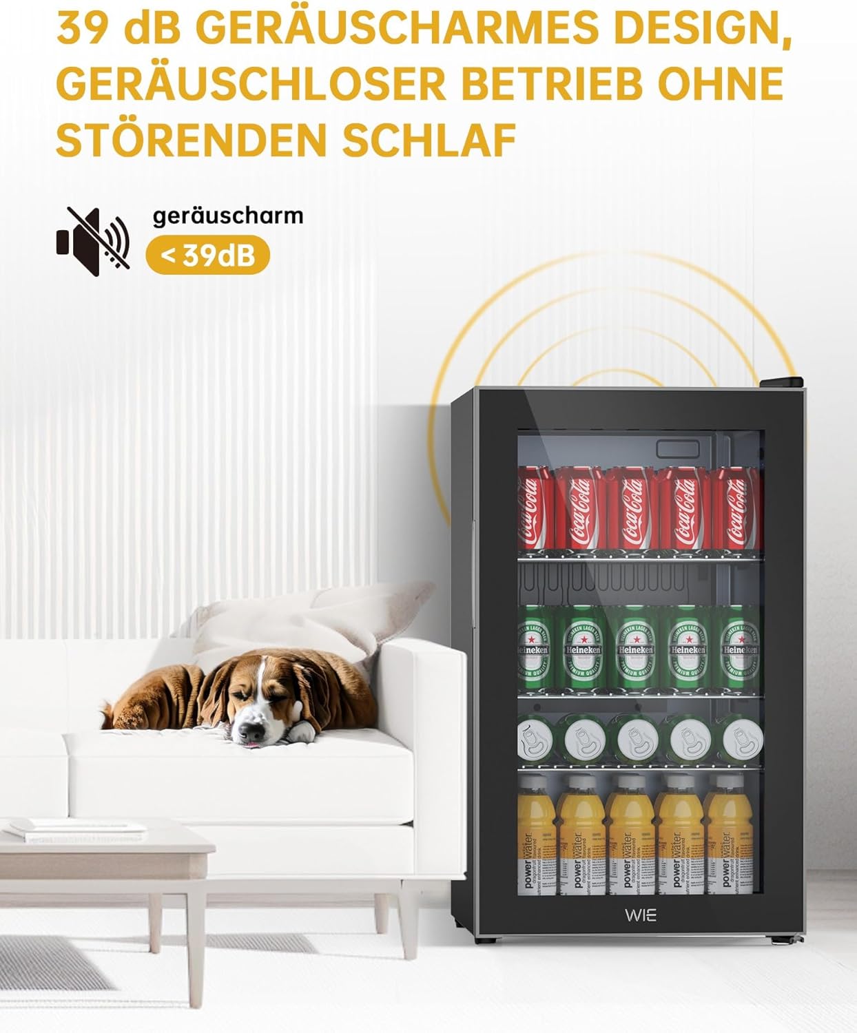WIE Getränkekühlschrank Mini Kühlschrank mit Doppelte Glastür mit Verstellbaren Ablagen Indoor Outdoor Klein Bierkühlschrank Wendetür Leise 86 Liter 120 Dosen für Soda/Bier für Zuhause/Küche/Bar/Büro