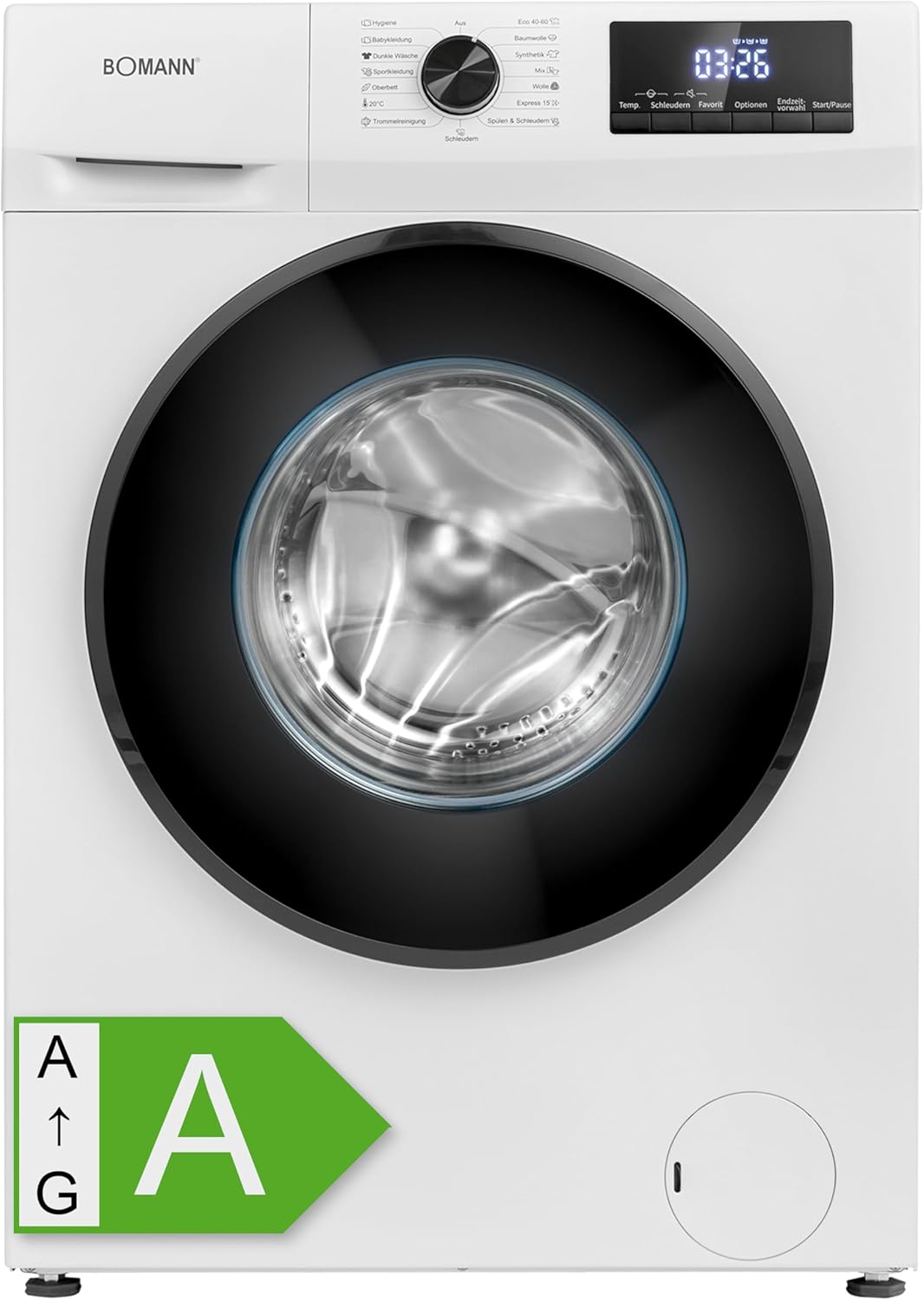 Bomann Waschmaschine 7kg | max. 1400 U/min | 10 Jahre Motor-Garantie | effizienter, leiser & langlebiger Invertermotor | 15 Programme | Endzeitvorwahl | LED-Display | Washing Machine | WA 7175 wei