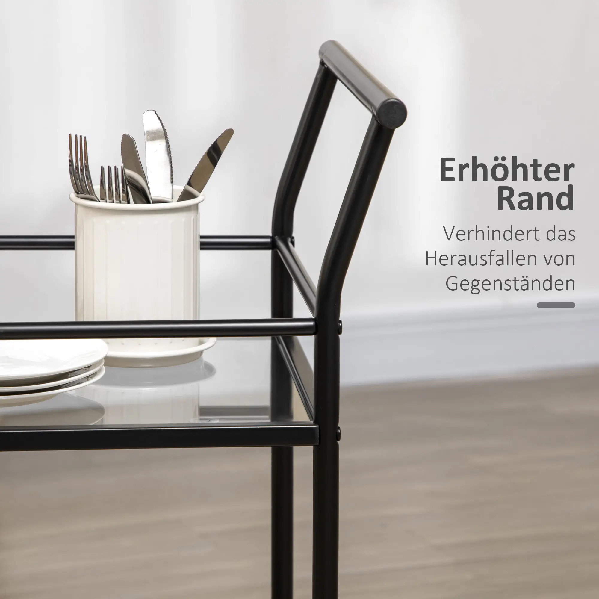 HOMCOM Servierwagen Küchenwagen 2-stufig mit Rollen Glas