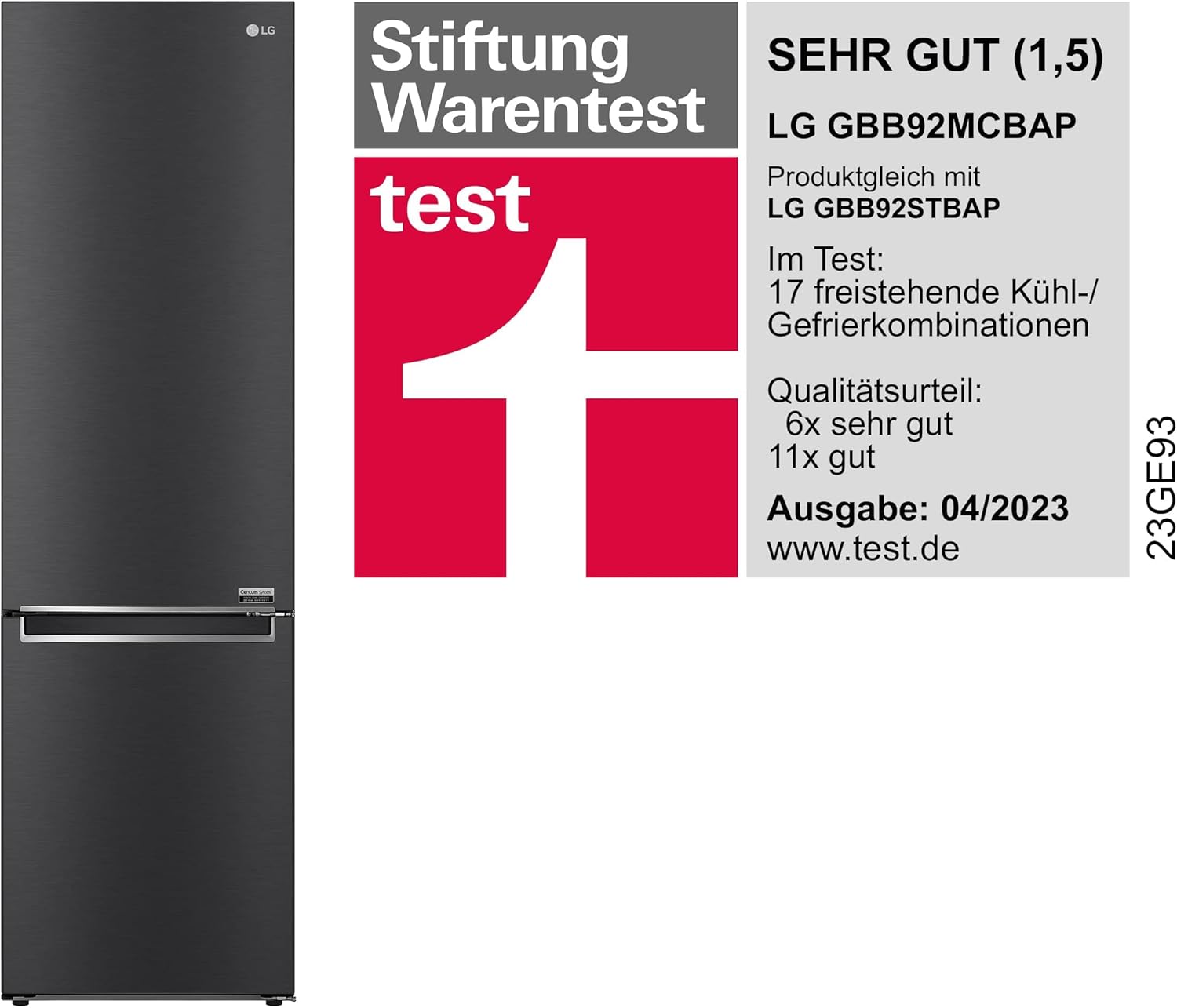LG GBV22NCCEP Kühl-/Gefrierkombination – Smart Inverter Compressor, Total No Frost, Modern Flat Door Design, Matt Schwarz Metallic, Energieeffizienz A
