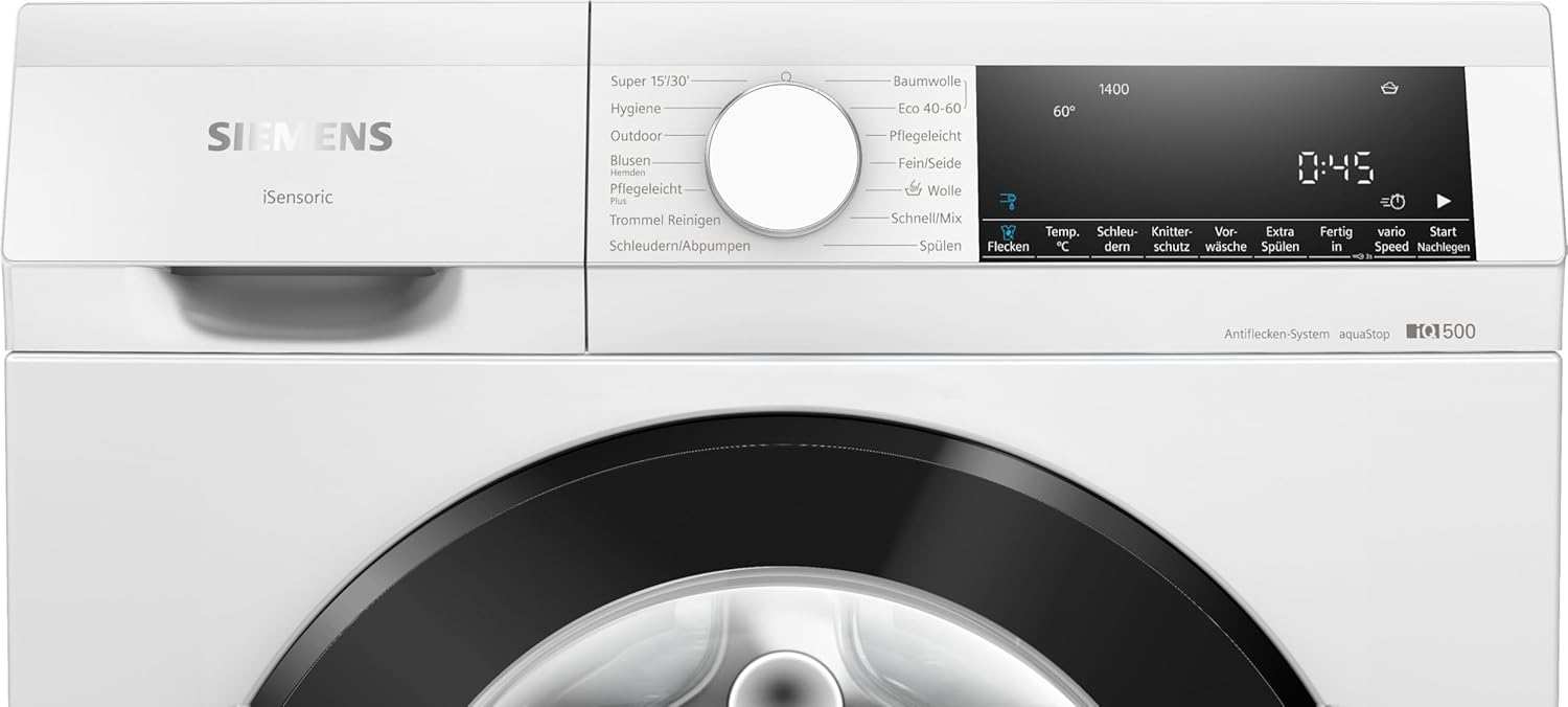 Siemens WU14UT42, iQ500 Waschmaschine, 9kg, 1400 UpM, Unterbaufähig, Extra stromsparend und leise, varioSpeed für kürzere Programme, LED-Display, Outdoor-Programm, Nachlegefunktion, aquaStop