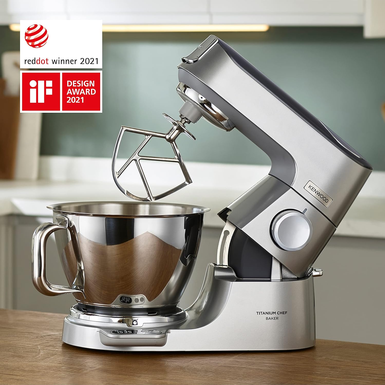 Kenwood Titanium Chef Baker KVL85.424SI Küchenmaschine mit integrierter Waage, inkl. 4-teiligem Patisserie-Set, 7 L und 5L Rührschüssel, stufenloser Geschwindigkeitsregler, 1200 W, Silber
