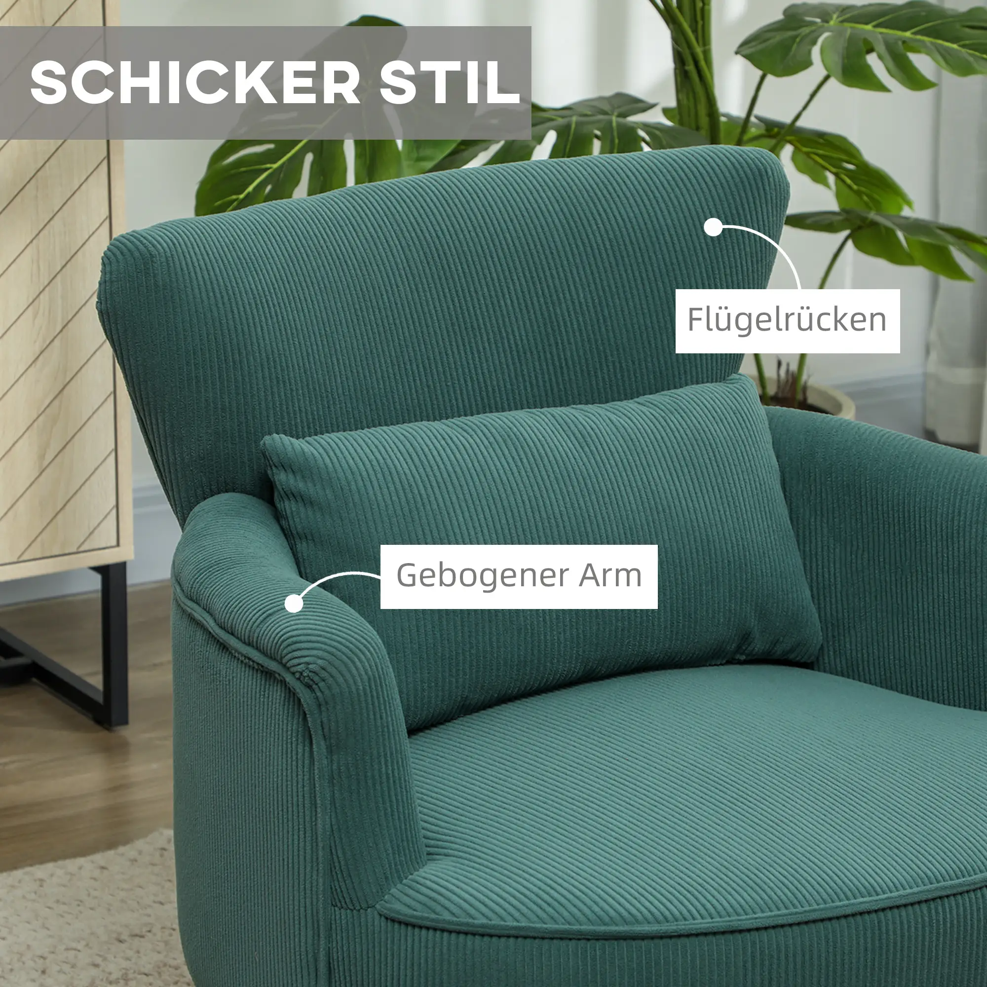 HOMCOM Polstersessel Wohnzimmer weich & federnd Flügelrücken Dunkelgrün