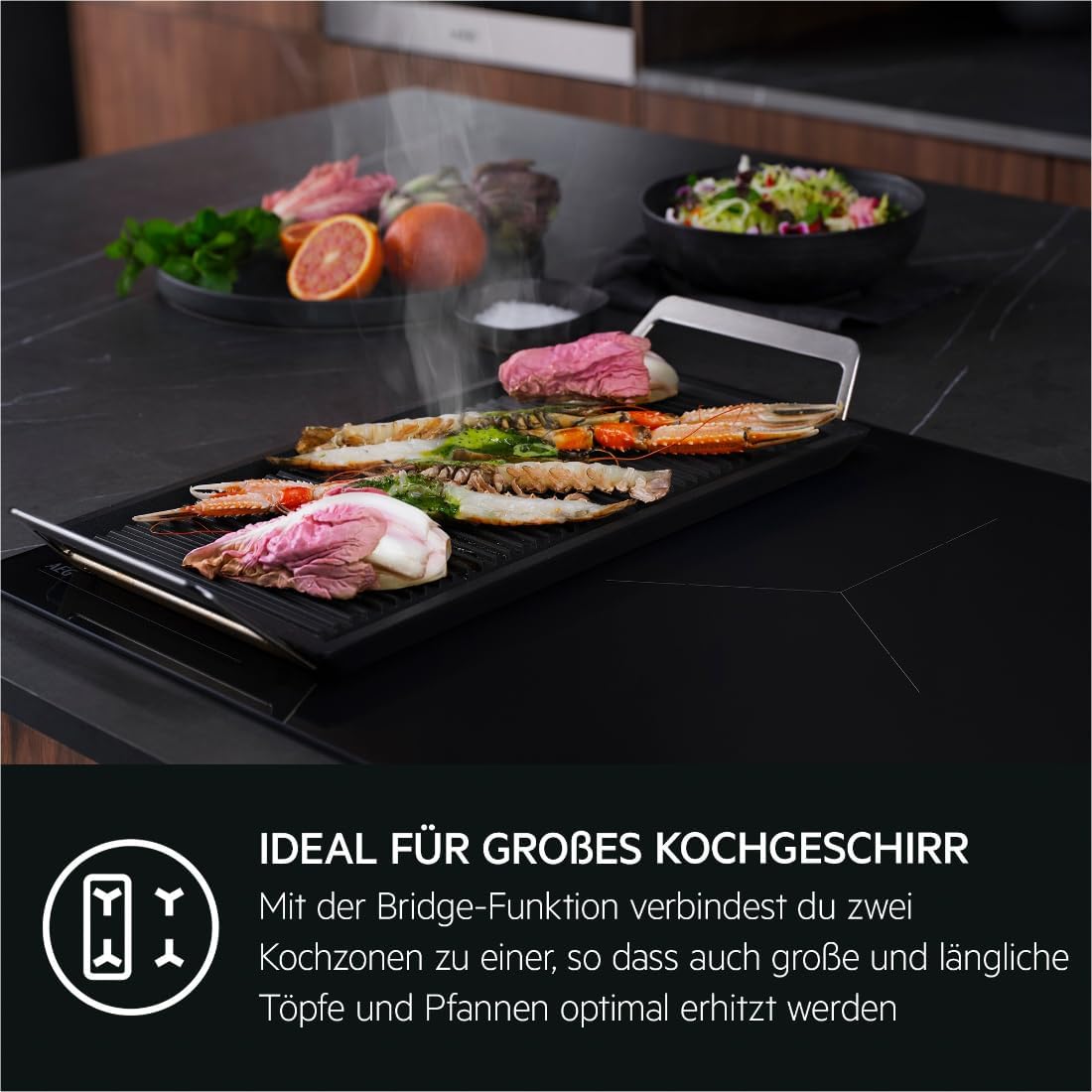 AEG IKE84441XB Autarkes Kochfeld / Herdplatte mit Touchscreen, Topferkennung & Hob²Hood-Funktion / Induktionskochplatte / 4 Kochzonen / Edelstahlrahmen / 80 cm Schwarz