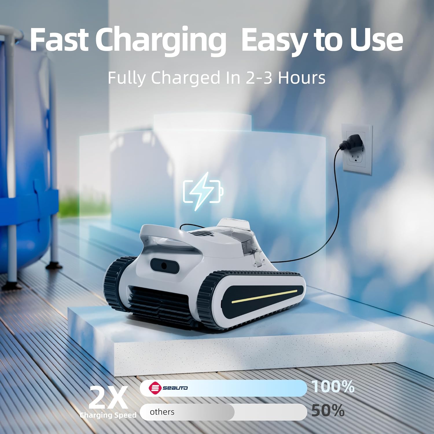 Crab Kabelloser Roboter-Poolsauger, Wandklettern, automatischer Poolreiniger, geeignet für Wände und Böden von 150 m² großen Pools