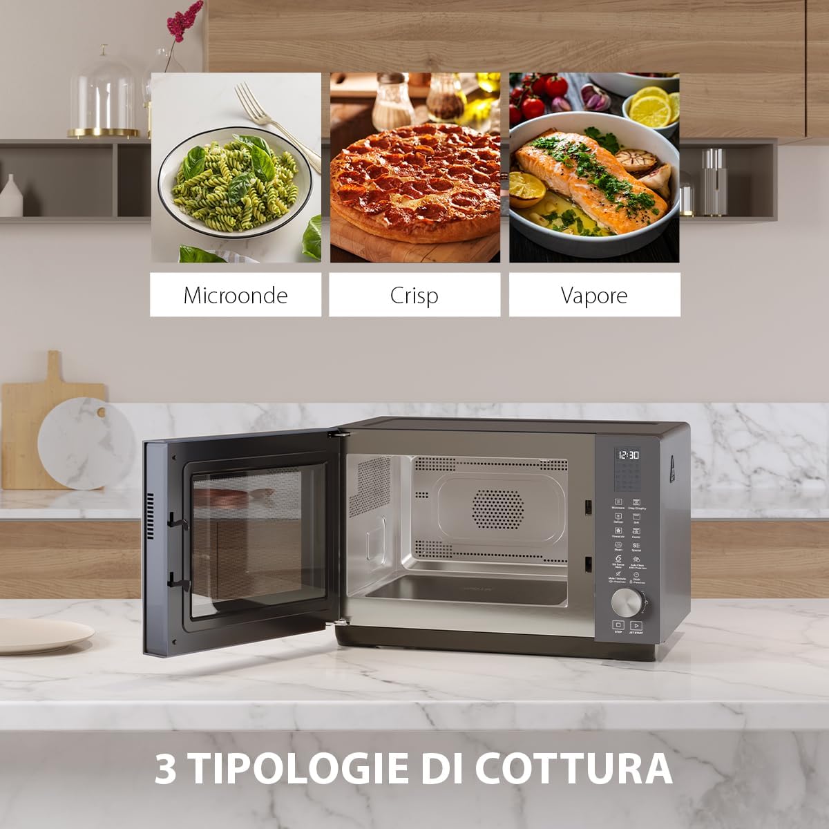 Whirlpool MWF 259 SG – Freistehende Mikrowelle – Abmessungen 46,8 cm x 49 cm x 32,5 cm. Mikrowelle 25 Liter mit Leistung 800 W Mikrowelle und 1300 W Grill, Grau Schatten, Mikrowelle ohne Teller.