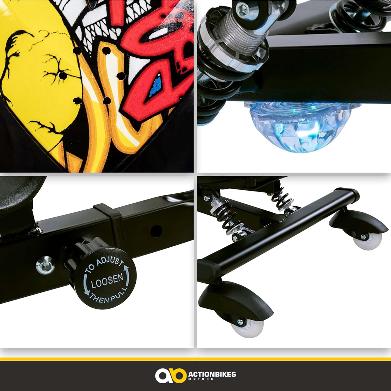 Actionbikes Motors Kinder Elektro Driftscooter | 𝟐𝟓𝟎 Watt Motor - Drift Cart 360°- 3 Geschwindigkeitsstufen - LED-Beleuchtung - Sitz verstellbar - Bluetooth - Drift Kart - Drift Auto (Space Purple)