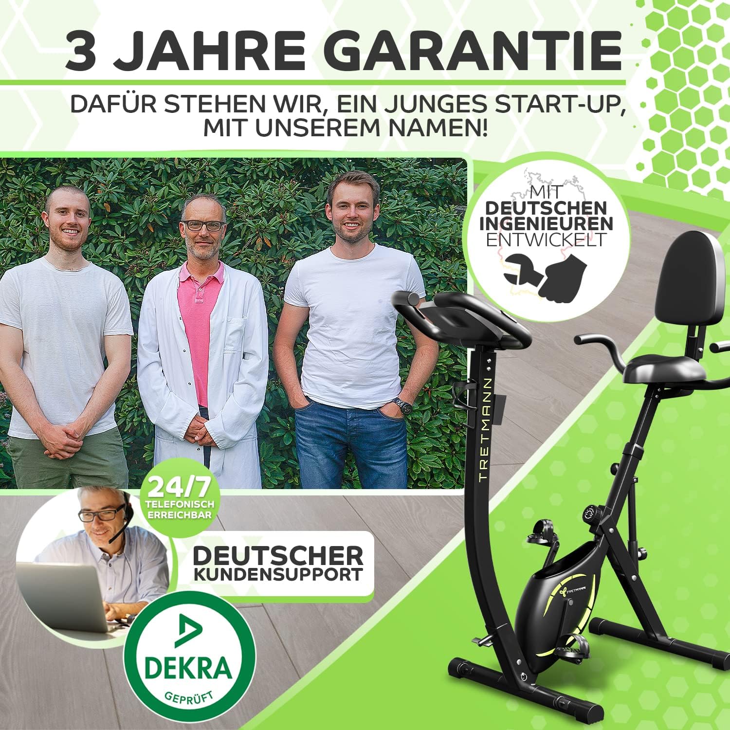 Tretmann NEU 3in1 Heimtrainer Fahrrad klappbar -extra leise & komfortabel - [SoftFoam] DEKRA geprüft - mit tiefem Einstieg Hometrainer Fahrrad Ergometer heimtrainer klappbar zuhause fitnessbikes