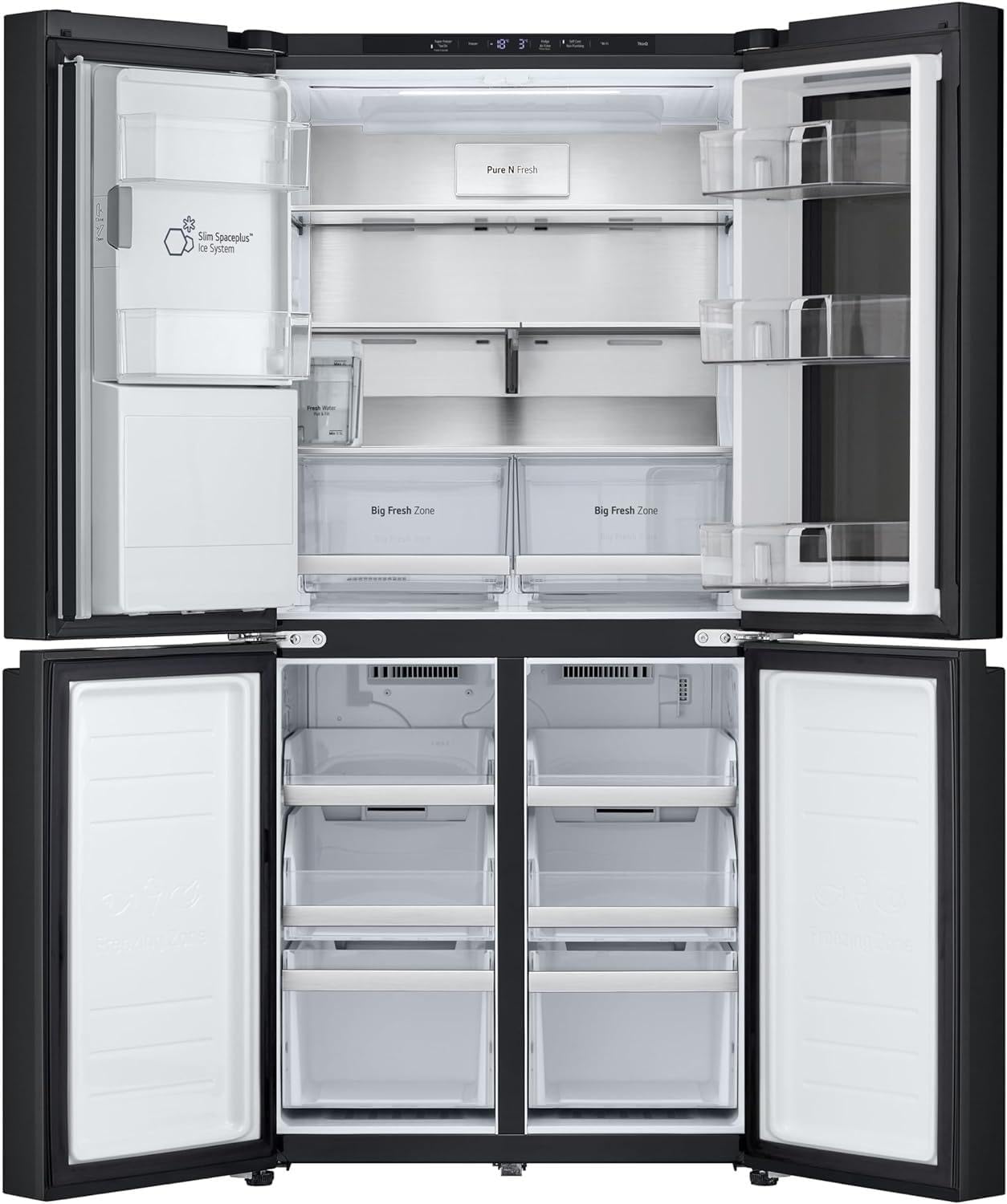 LG GMG861EPAE InstaView SLIM Multi-Door, Klasse E, 508 L, Kühlschrank mit Gefrierfach, Eis-, Crushed Ice- Wasserspender mit UVnano, Total NoFrost, Smart Inverter Kompressor, Wi-Fi, Farbe Matte Black