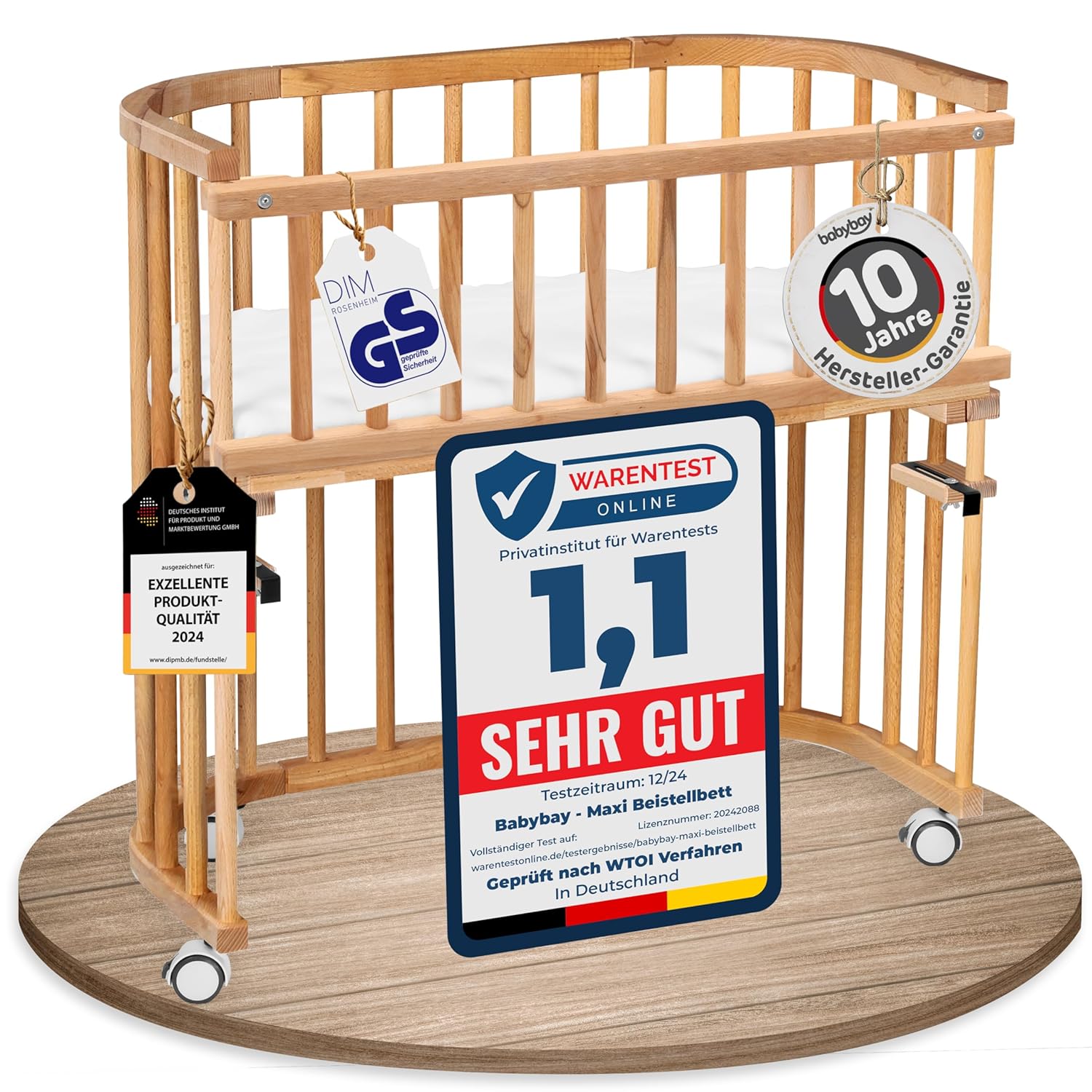 babybay Original Beistellbett aus massivem Buchenholz / kompakt & verwandelbar / Kinderbett Höhe stufenlos verstellbar & umweltfreundlich / mitwachsendes Babybett (weiß lackiert) / inkl. Matratze