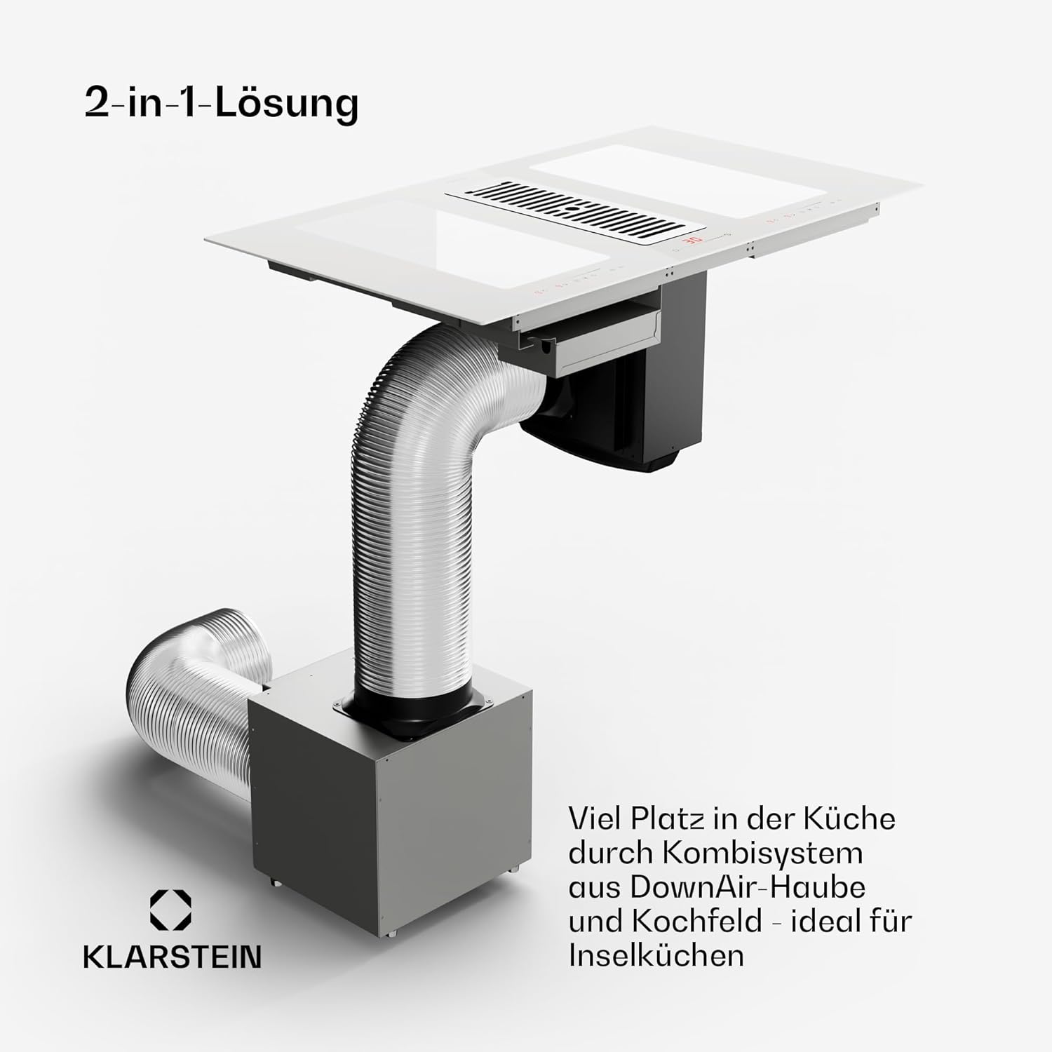 Klarstein 2-in-1 Induktionskochfeld mit Dunstabzug, Induktionskochfeld mit Abluft & Ventilator, 4-Zonen-Kochfeld, Glaskeramik-Einbauherd, Kochfeld mit Dunstabzug, Energieklasse A, 654m³/h Luftstrom