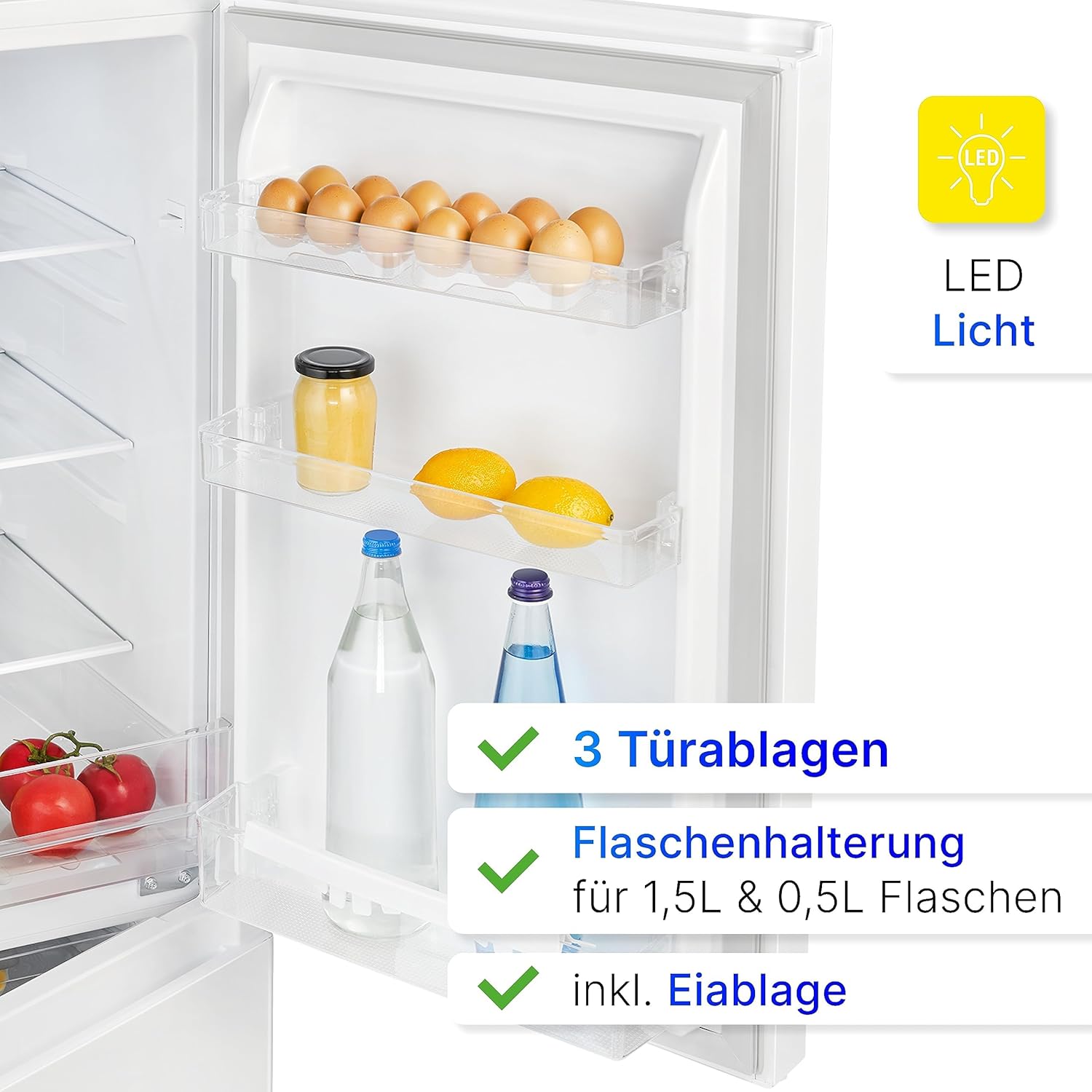 Bomann Fridge-Freezer KG 320.2, 143 cm High, Fridge-Freezer with 175 Litre Capacity, 3 Shelves and 3 Drawers, Door Stop Replaceable, Quiet Fridge-Freezer 39 dB, Black