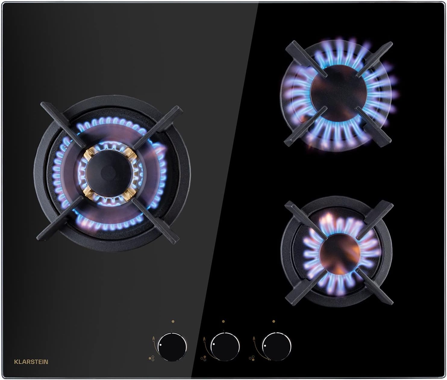 Klarstein Gasherd, Gaskochfeld 4 Flammig, Einbau-Gaskocher für Zuhause & Wohnmobil, Campingkocher mit Glasplatte, Gasherd für Propan- und Erdgas, Edelstahl Gas-Herdplatte Wok Brenner 8000 Watt