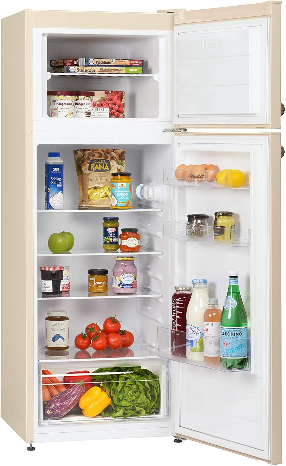 Respekta Retro-Kühlschrank mit Gefrierfach/in schwarz / 145 x 54 cm / 213 L Nutzinhalt/verstellbare Füße/automatisches Abtauverfahren/Schnellgefrierfunktion / KS144VS