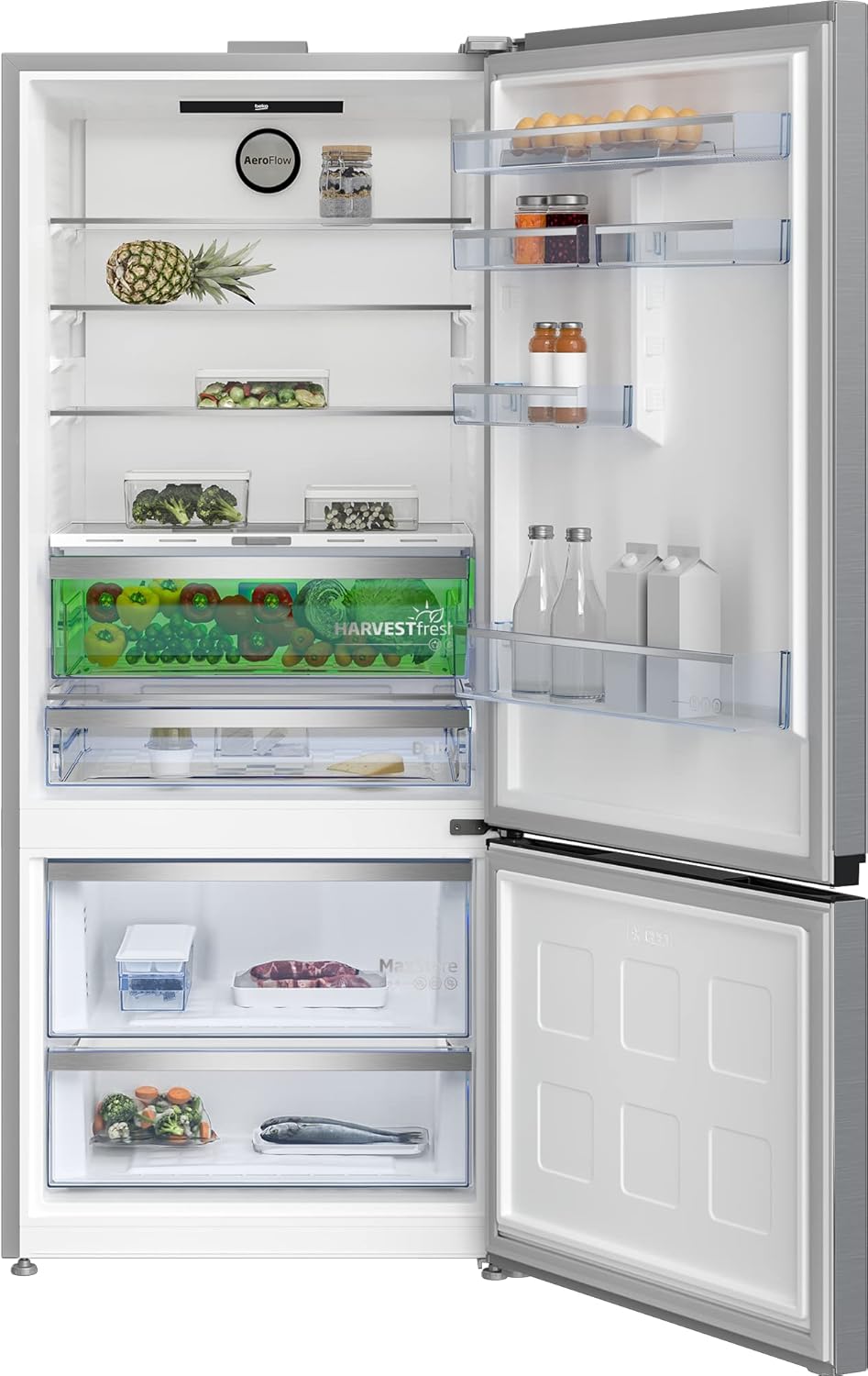 Beko RCNE366E70ZXBRN bPRO700 freistehende Kühl-/Gefrierkombination, großer Kühlschrank, 323 l Gesamtrauminhalt, HarvestFresh, NoFrost, leise, SmoothFit, 0°C-Zone, Dark Inox