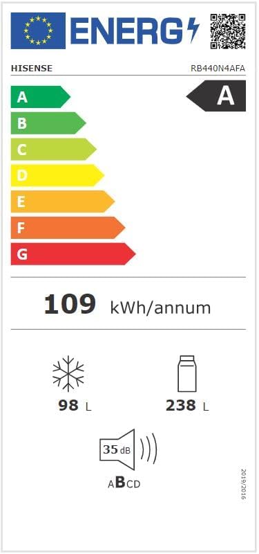 Hisense RB327N4AD2 Kühl-Gefrierkombination/ NoFrostPlus/ Multiflow 360°/ HolidayMode/ FreshZone/ 182,4 cm/ Kühlteil 171 l/ Gefrierteil 85 l/ 41 dB/ 287 kWh/ Jahr/ Edelstahl-Look