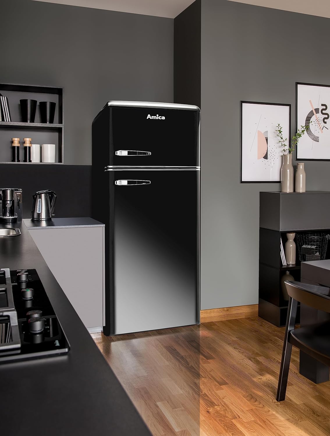 Amica KGC 15632 T Retro Kühl-/Gefrierkombination / Ice Blue (Türkis) / 144cm (H) x 55cm (B) x 62cm (T) / Retro-Design / Kühlschrank mit Gefrierfach