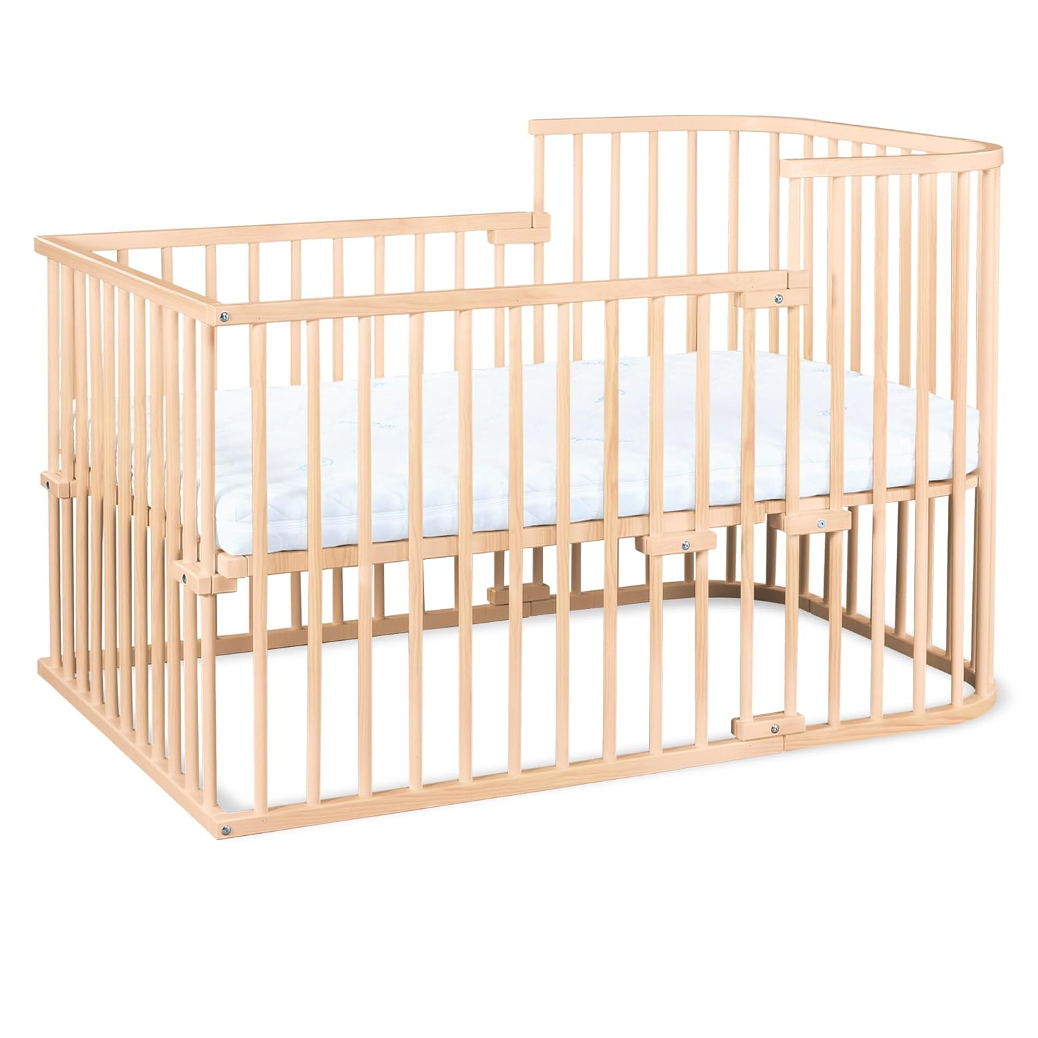 babybay Original Beistellbett aus massivem Buchenholz / kompakt & verwandelbar / Kinderbett Höhe stufenlos verstellbar & umweltfreundlich / mitwachsendes Babybett (weiß lackiert) / inkl. Matratze