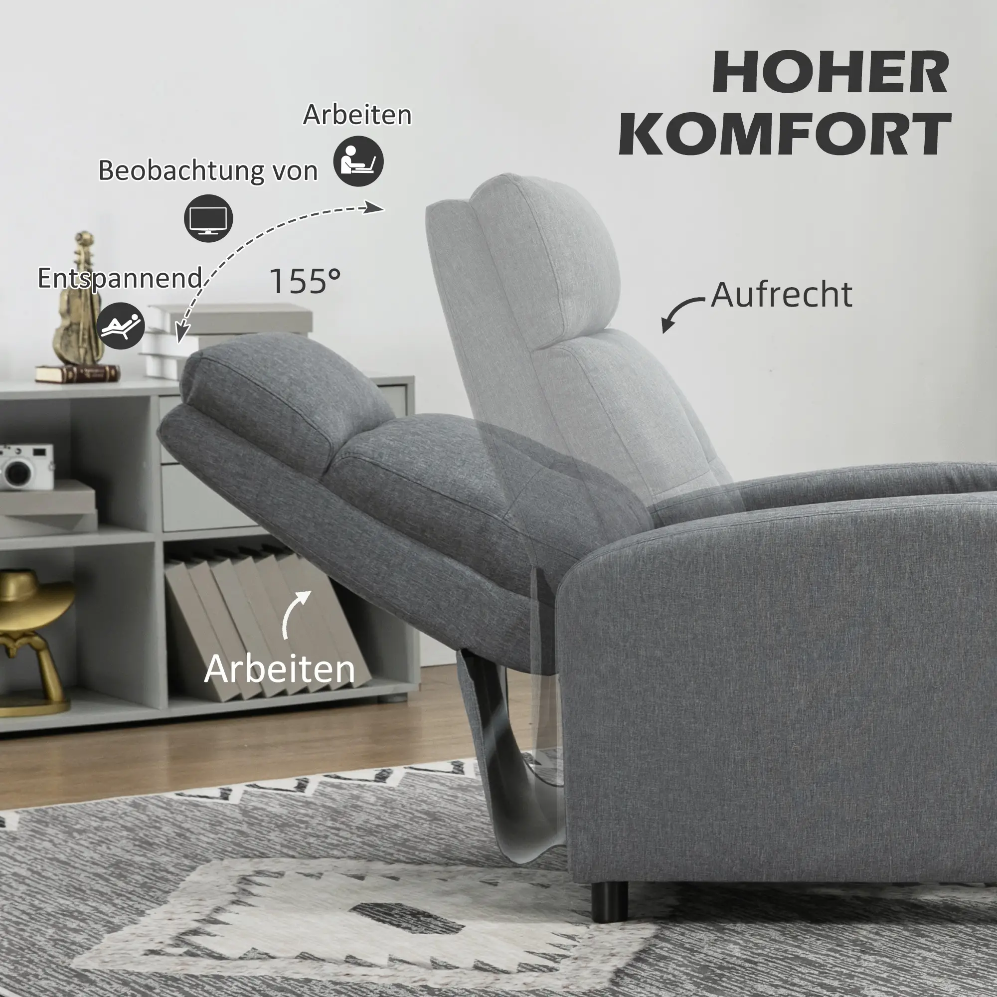 HOMCOM Relaxsessel mit Liegefunktion Grau