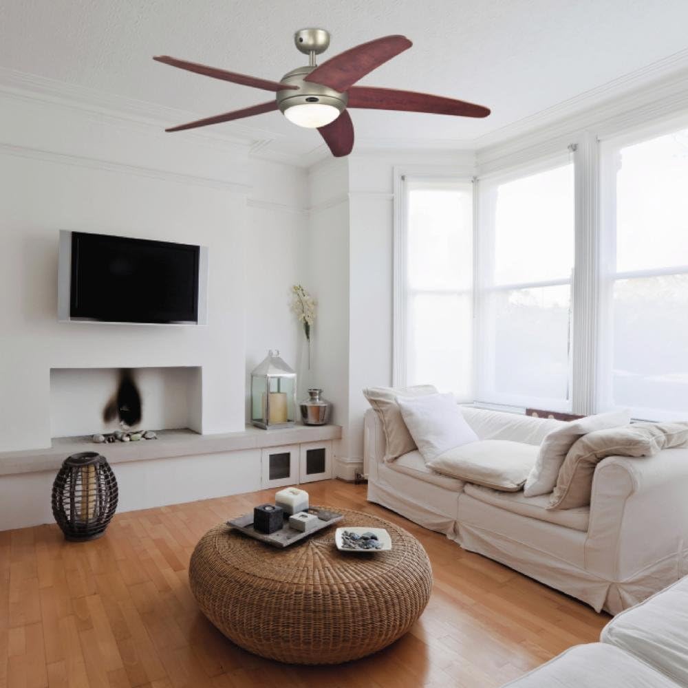 132 cm Deckenventilator Bendan 72220 mit Einzelleuchte und fünf Flügeln, Ausführung in seidenmattem Chrom mit Opalmilchglas