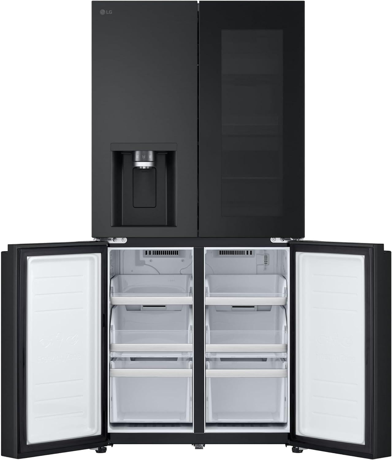 LG GMG861EPAE InstaView SLIM Multi-Door, Klasse E, 508 L, Kühlschrank mit Gefrierfach, Eis-, Crushed Ice- Wasserspender mit UVnano, Total NoFrost, Smart Inverter Kompressor, Wi-Fi, Farbe Matte Black