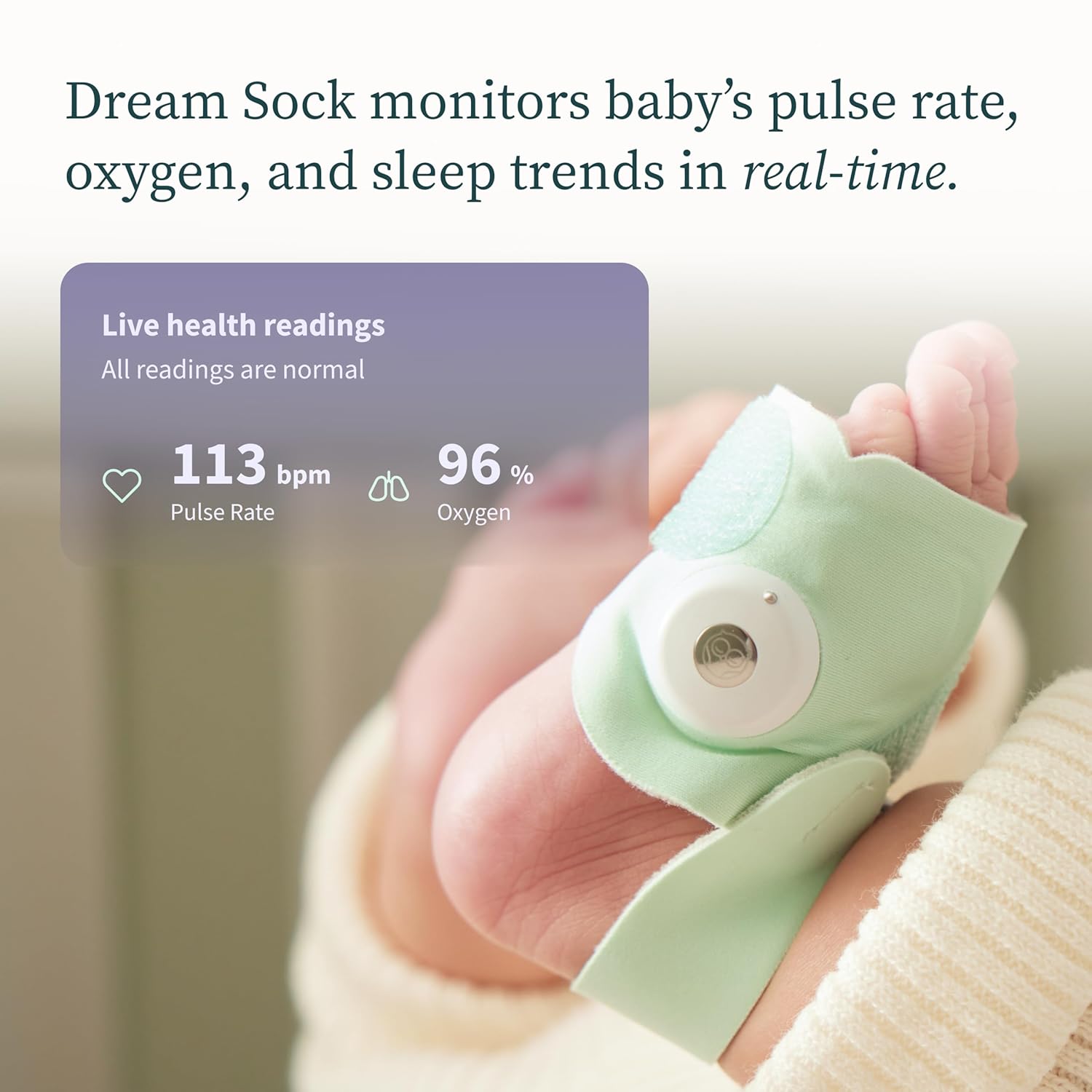Owlet Dream Sock – Pulsoximeter, Liveübertragung von Herzfrequenz, Sauerstoffsättigung & Schlafverhalten bei Säuglingen & Babys