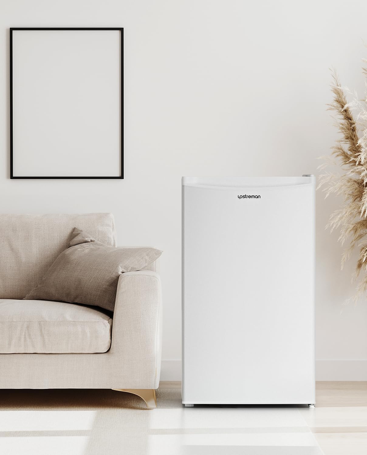 Upstreman 91L Kühlschrank mit Gefrierfach,Kleiner Kühlschrank mit Gemüsefach und Gefrierfach, Einstellbarem Thermostat, Mini-Kühlschrank für Wohnheim, Büro, Schlafzimmer, Weiß-BR321