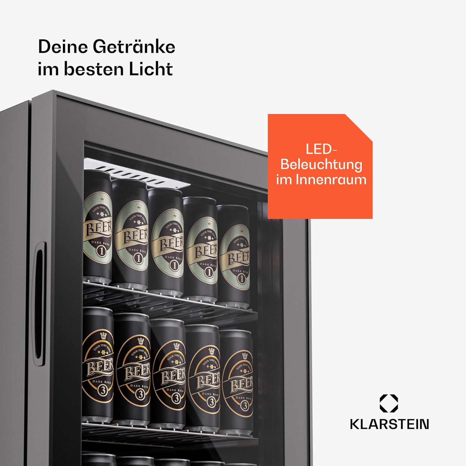 Klarstein Mini Kühlschrank mit Glastür für Zimmer, Getrnkekühlschrank mit Verstellbaren Ablagen, Kleiner 80 Liter, Indoor/Outdoor Kühlschrank Leise