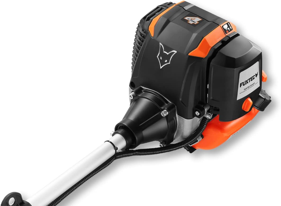 FUXTEC Benzin Motorsense FX-4MS142, Rasentrimmer mit 4-Taktmotor, 320 mm Schnittkreis, Geschwindigkeitsregler und Easy-Starter, inkl. Fadenspule/Profi-Tragegurt