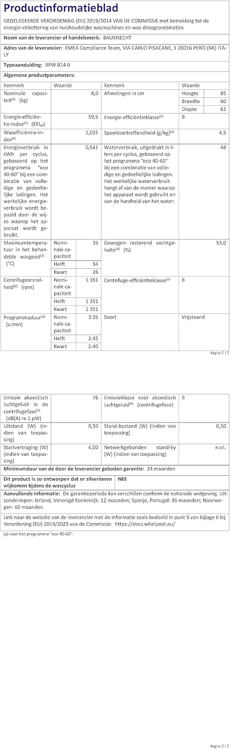 Bauknecht WM BB 814 A Waschmaschine Frontlader / 8kg / EEK A/Kurz 30 / Kurz 45 / Kraftvolle Fleckenentfernung/Anti-Allergie-Programm/Wolleprogramm/Schwarz/Langlebiger Inverter-Motor