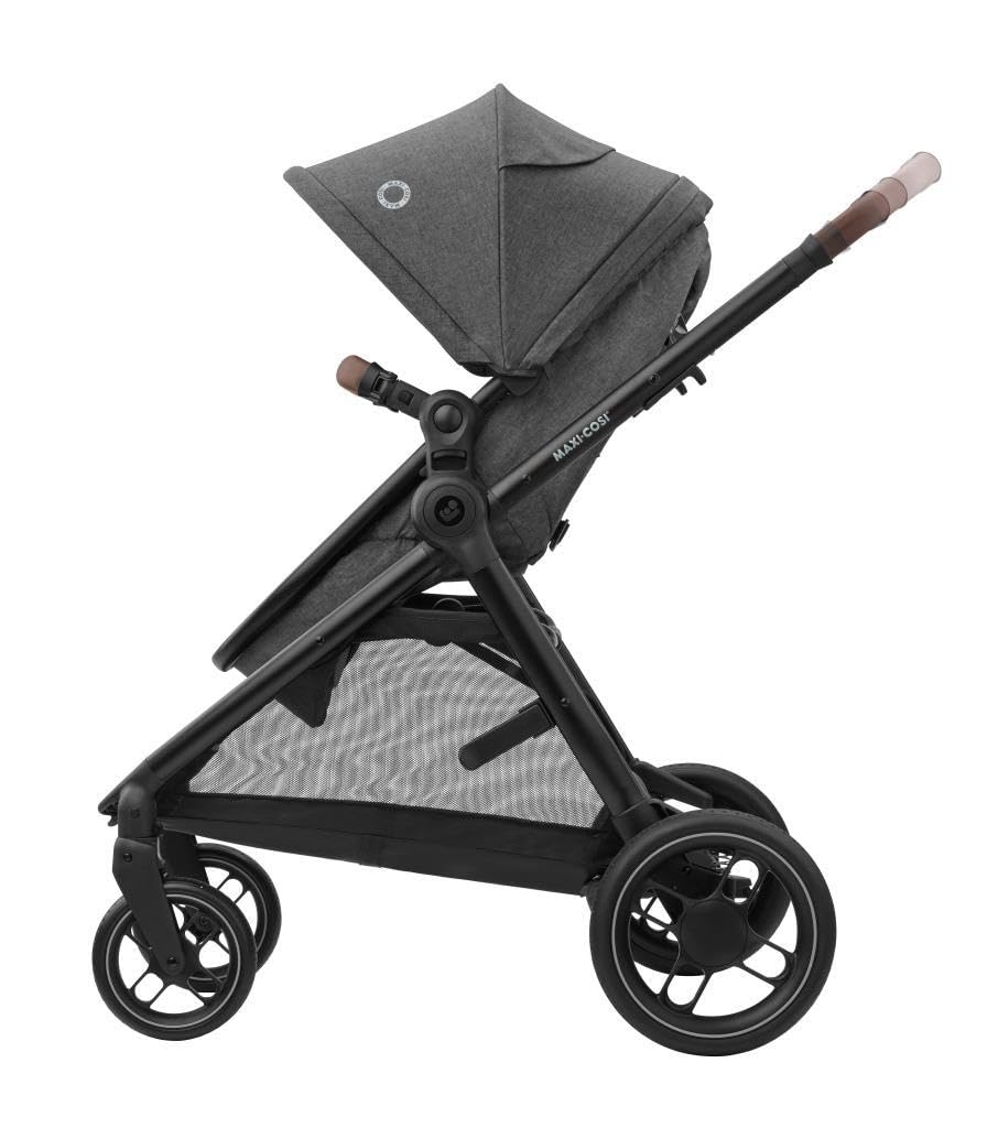 Maxi-Cosi Zelia S Trio Kinderwagen 3 in 1 Komplettset, 0-4 Jahre, bis 22 kg, Zusammenklappbar, Kompakt, Verstellbarer Baby Kinderwagen, mit CabrioFix S i-Size Babyschale, Zubehör, Wickeltasche, Grau