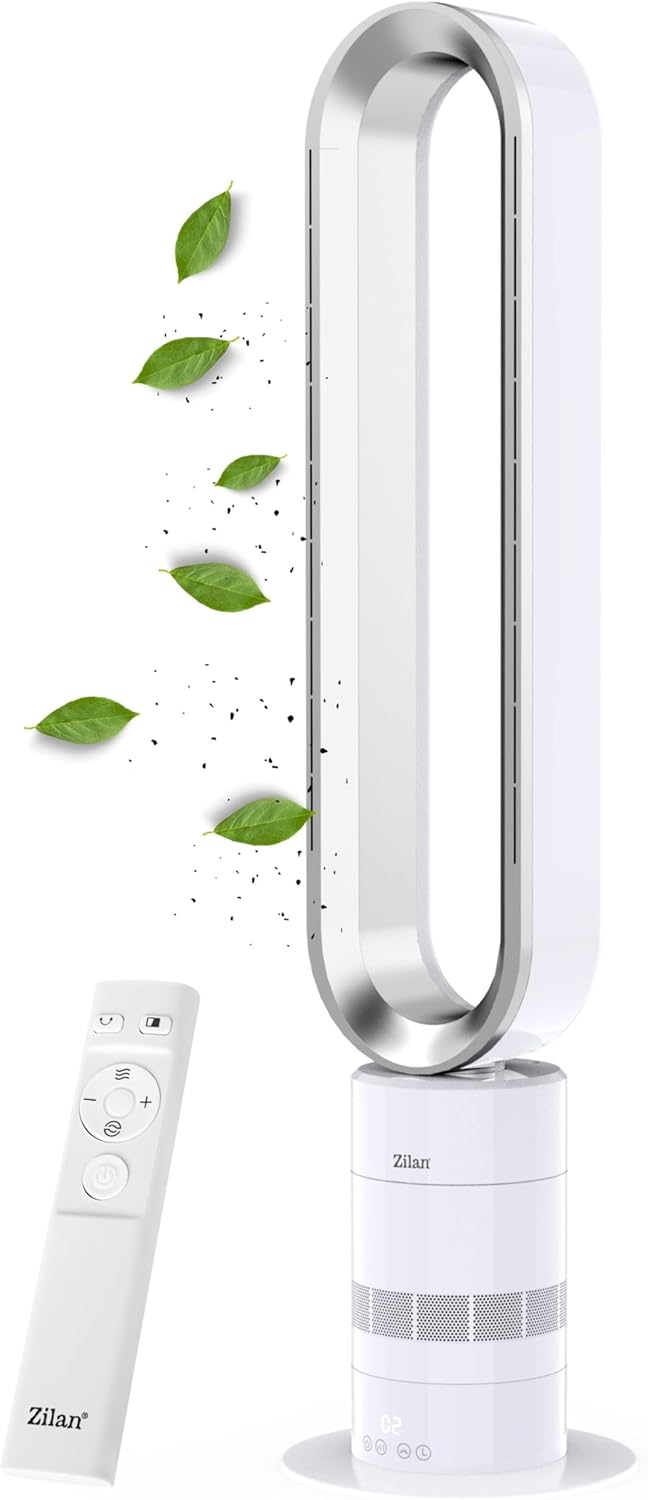 Zilan Turmventilator energiesparender BLDC Motor mit Fernbedienung Ventilator energiesparend oszillierend sehr leise Design Standventilator 10 Stufen Säulenventilator mit Kühlung Tower Fan